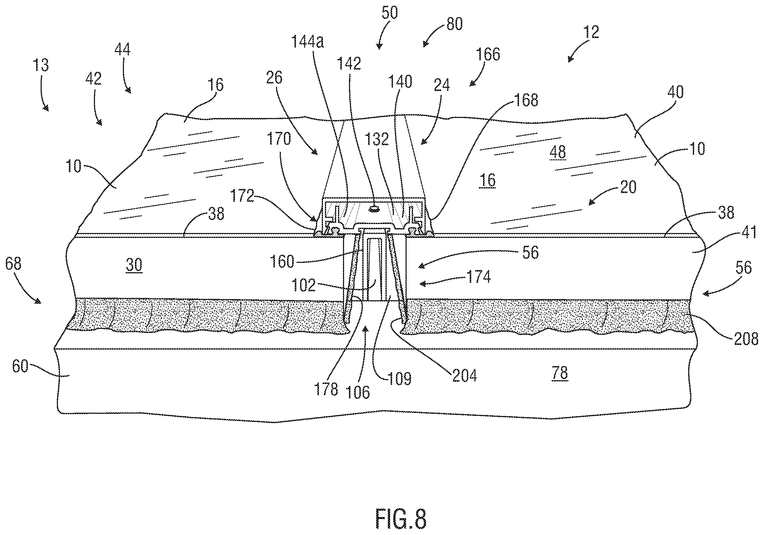 Patent US11814846 Figure 7 – Methods of forming a leakproof pitched roof section or wall with the use of solar panels