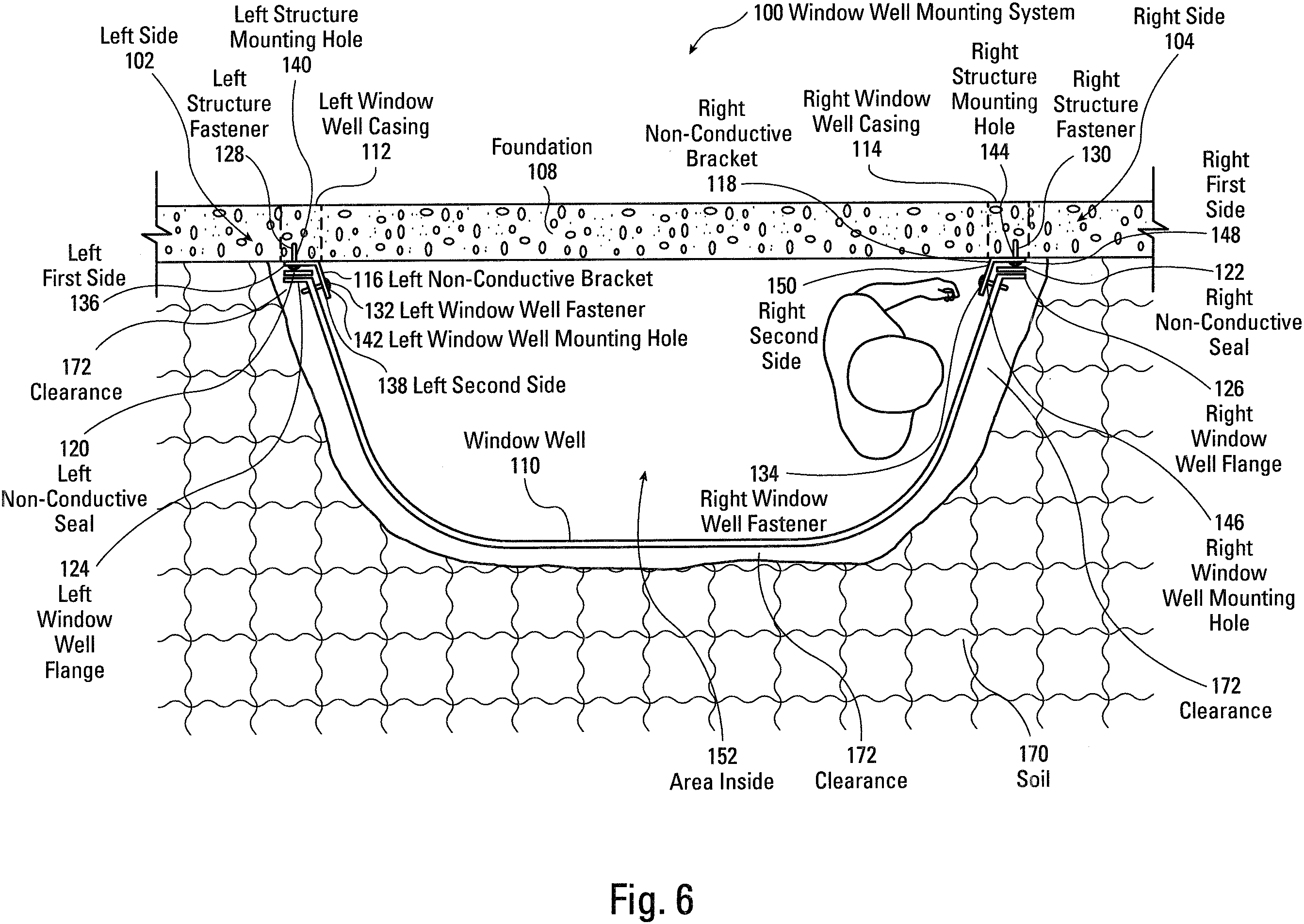 Patent US11814853 Figure 6 – Window well mounting system