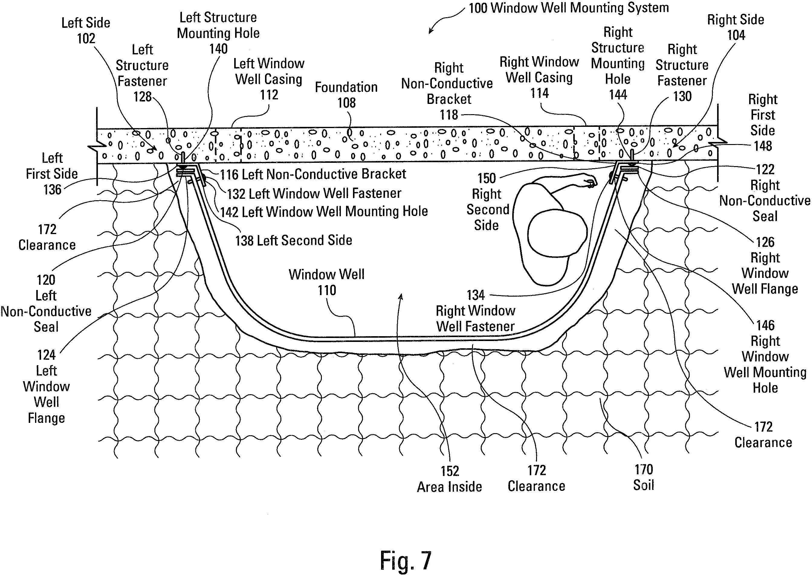 Patent US11814853 Figure 7 – Window well mounting system