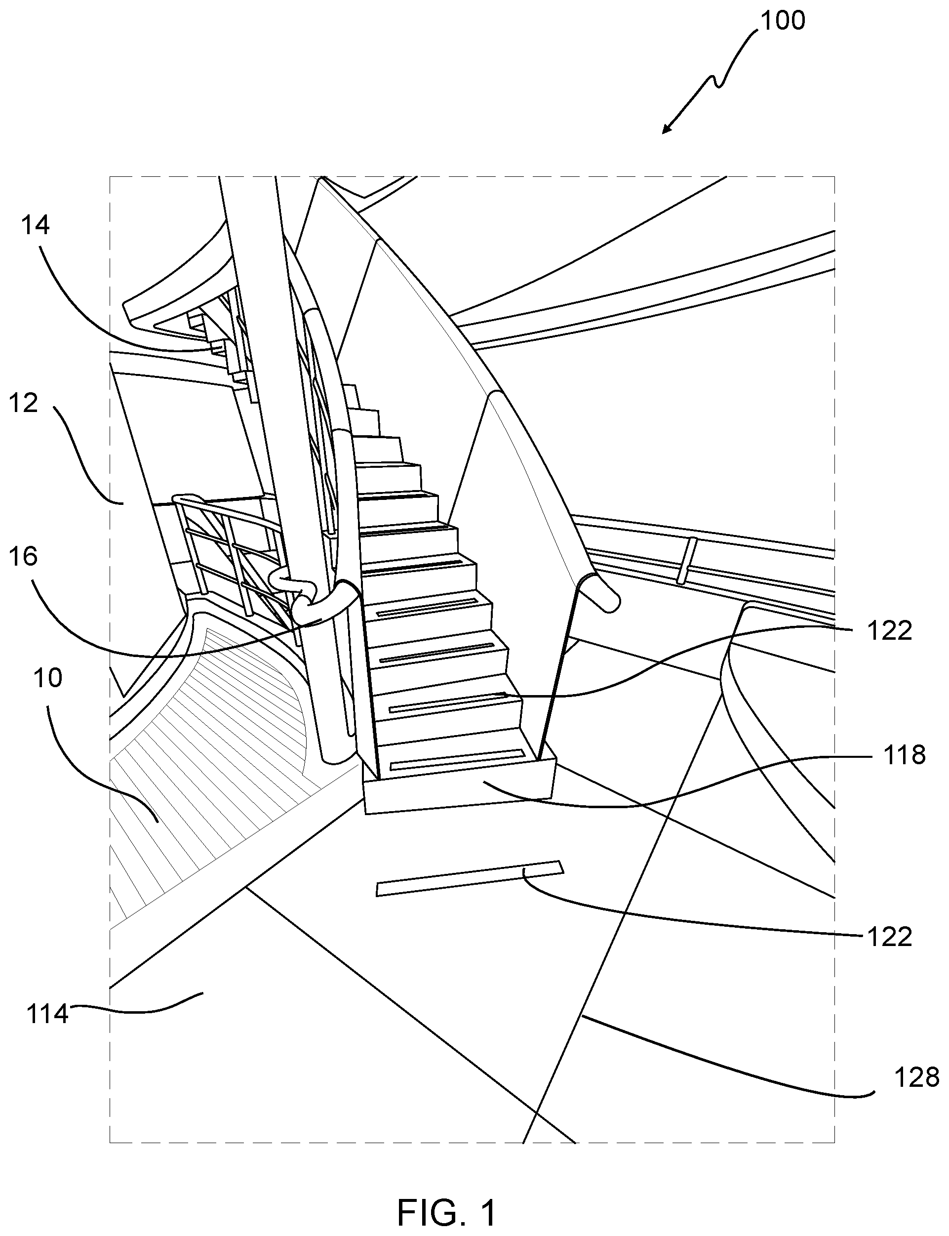 Patent US11814854 Figure 1 – System and method for a temporary protective barrier for floors and stairs during construction and demolition