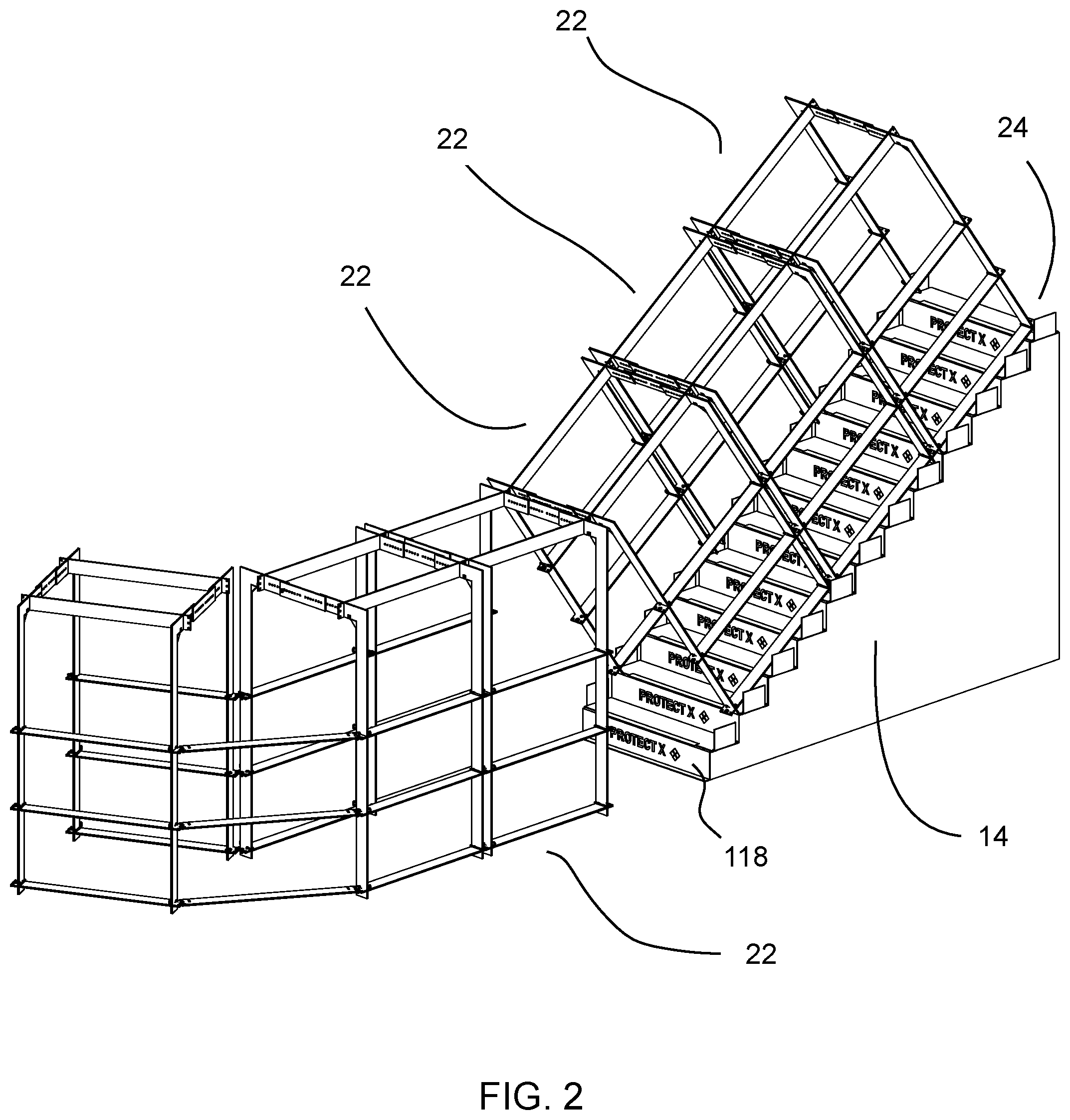 Patent US11814854 Figure 2 – System and method for a temporary protective barrier for floors and stairs during construction and demolition