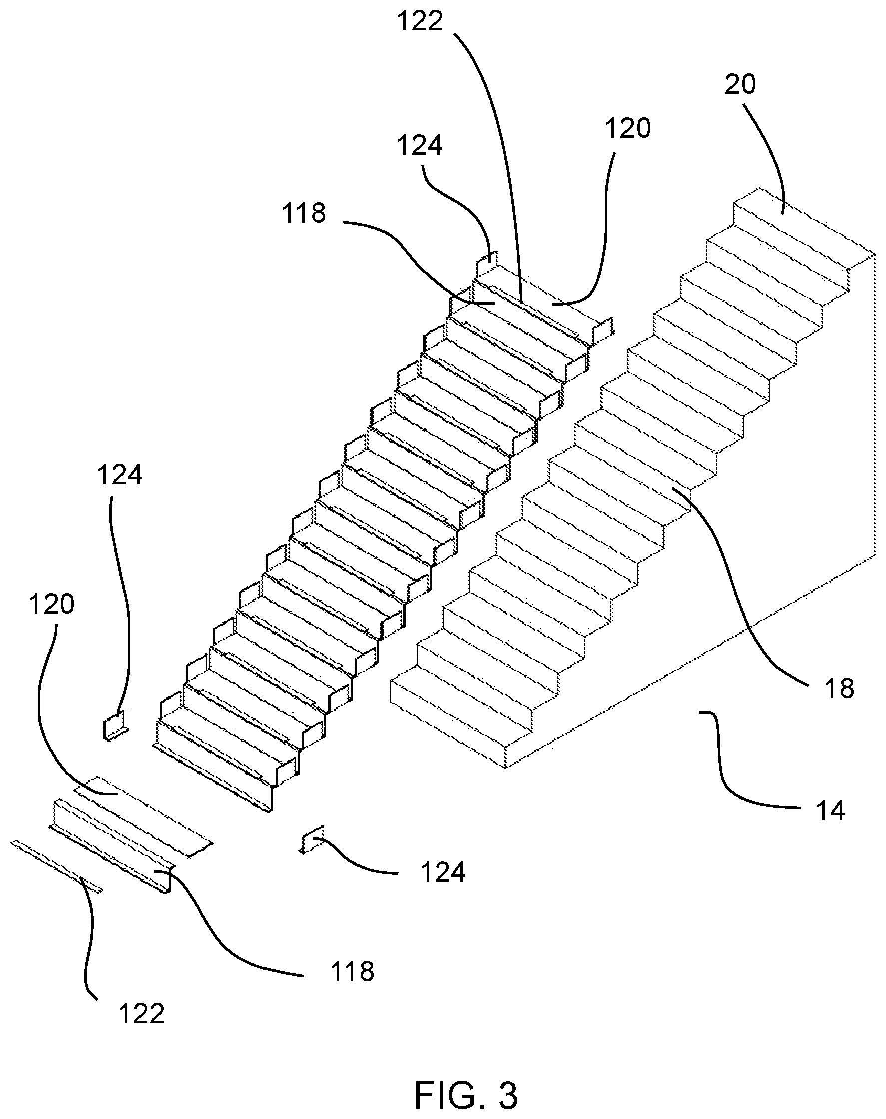 Patent US11814854 Figure 3 – System and method for a temporary protective barrier for floors and stairs during construction and demolition
