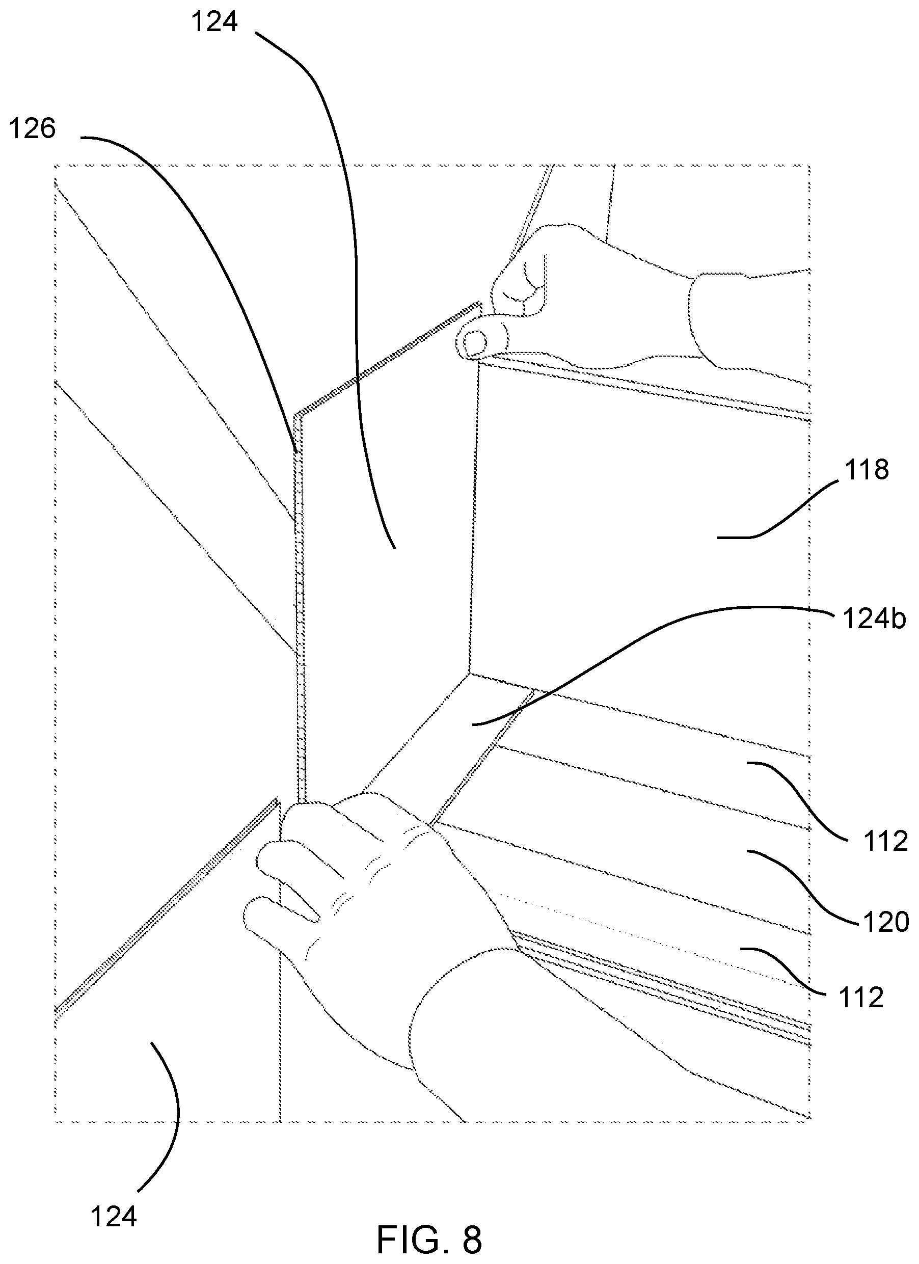 Patent US11814854 Figure 8 – System and method for a temporary protective barrier for floors and stairs during construction and demolition