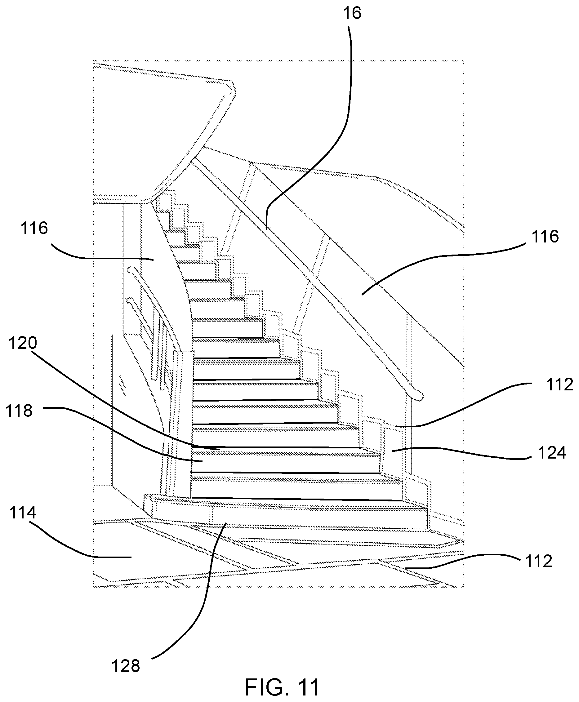 Patent US11814854 Figure 11 – System and method for a temporary protective barrier for floors and stairs during construction and demolition