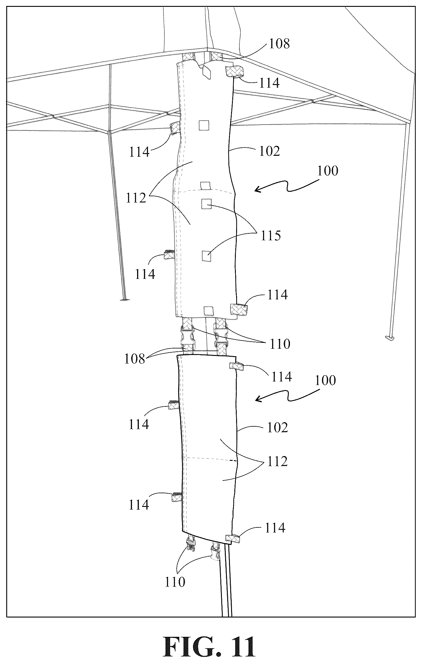 Patent US11814859 Figure 6 – Canopy leg weighting and merchandising apparatus