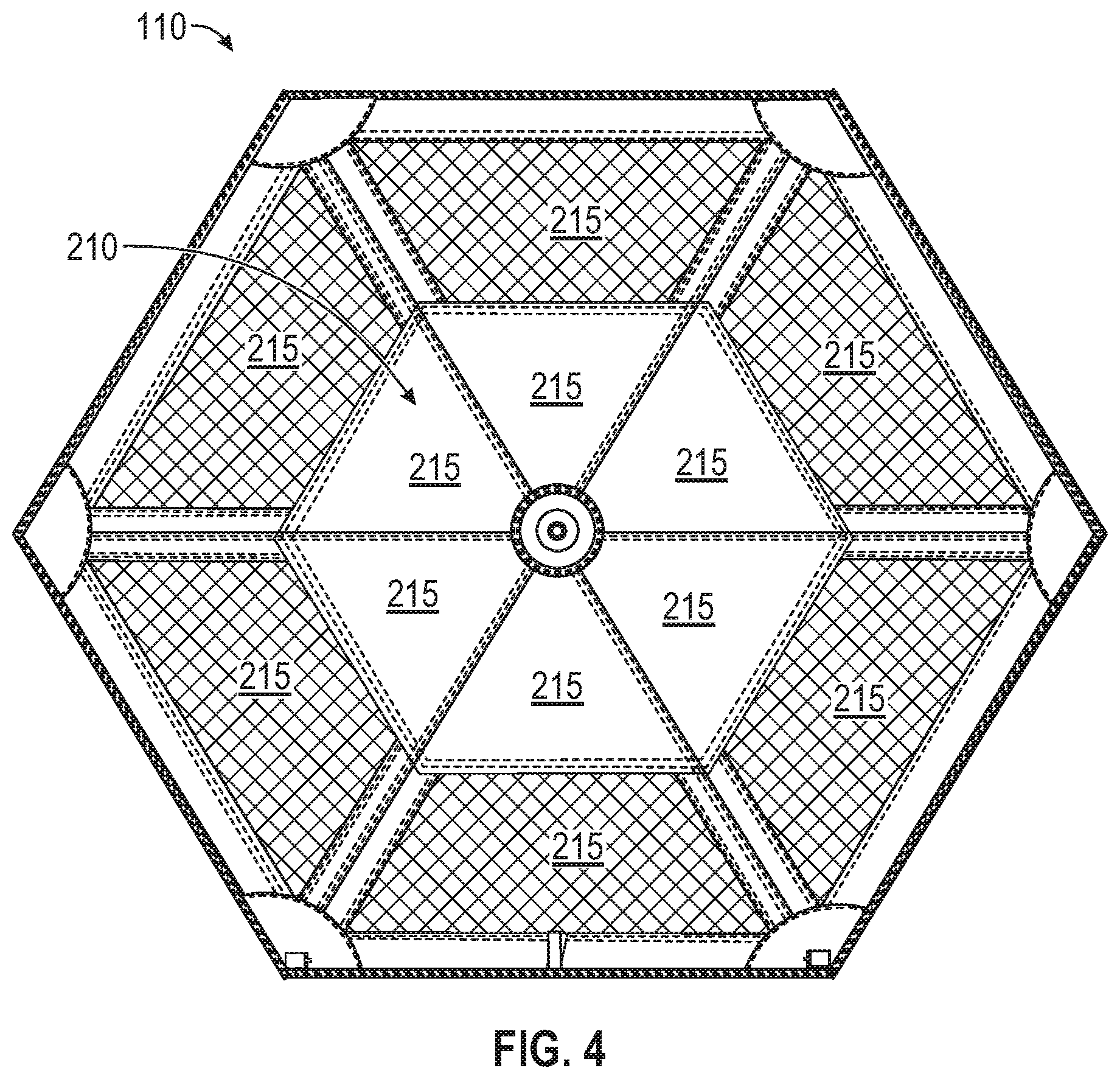Patent US11814860 Figure 6 – Deployable and stowable roof structures for portable shelters, and associated methods