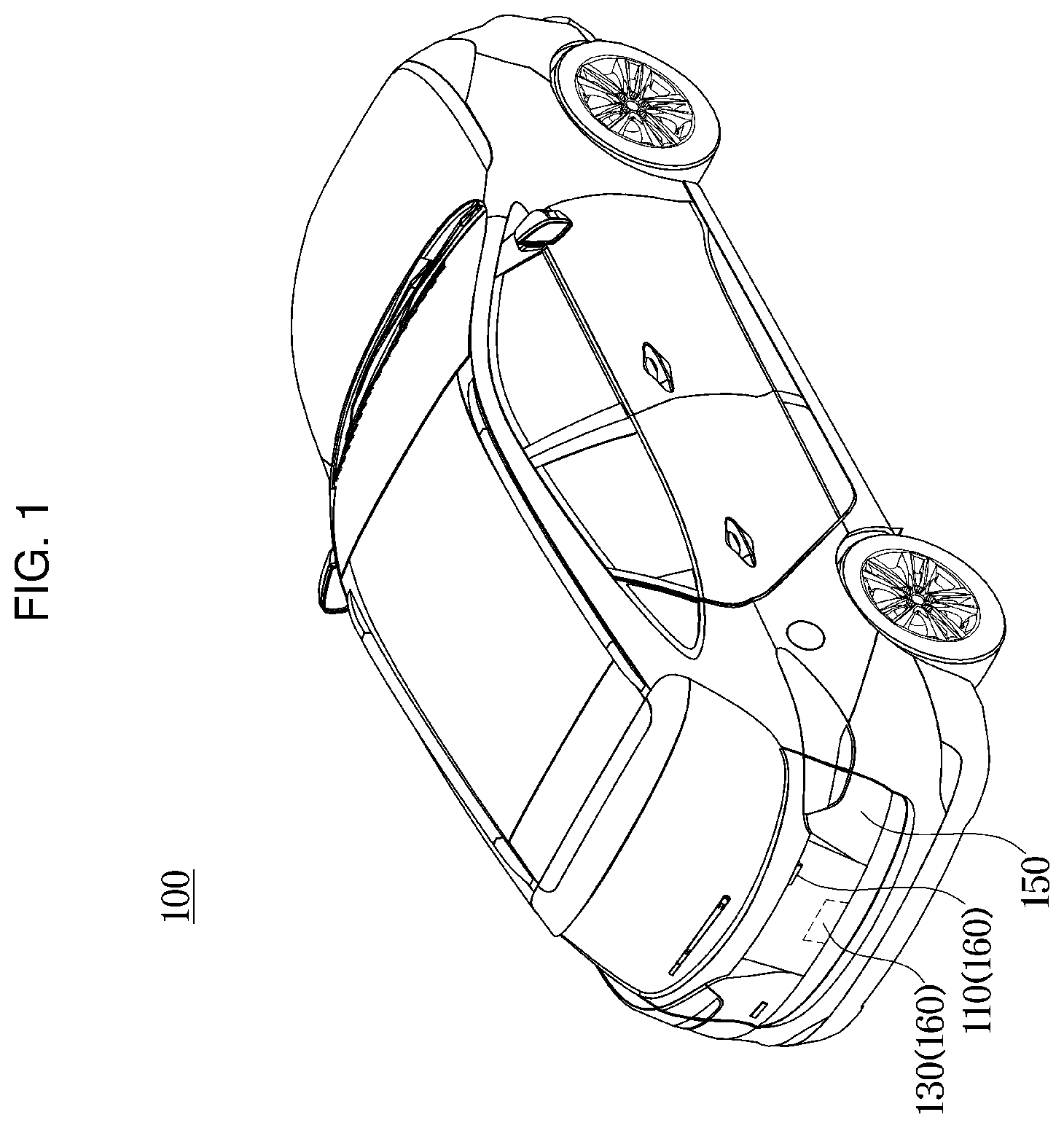 Patent US11814879 Figure 1 – Vehicle and vehicle tailgate locking device