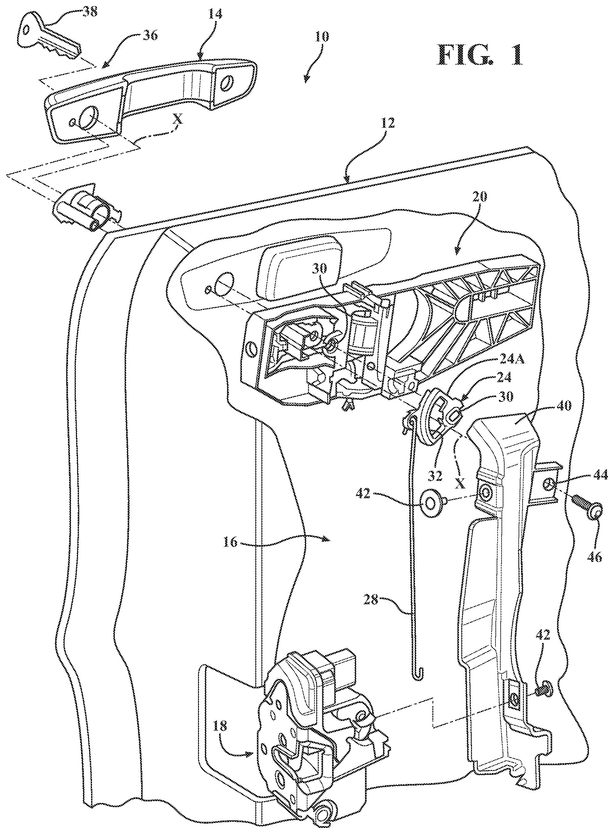 Patent US11814883 Figure 1 – Anti-theft pass-through pawl for an access door