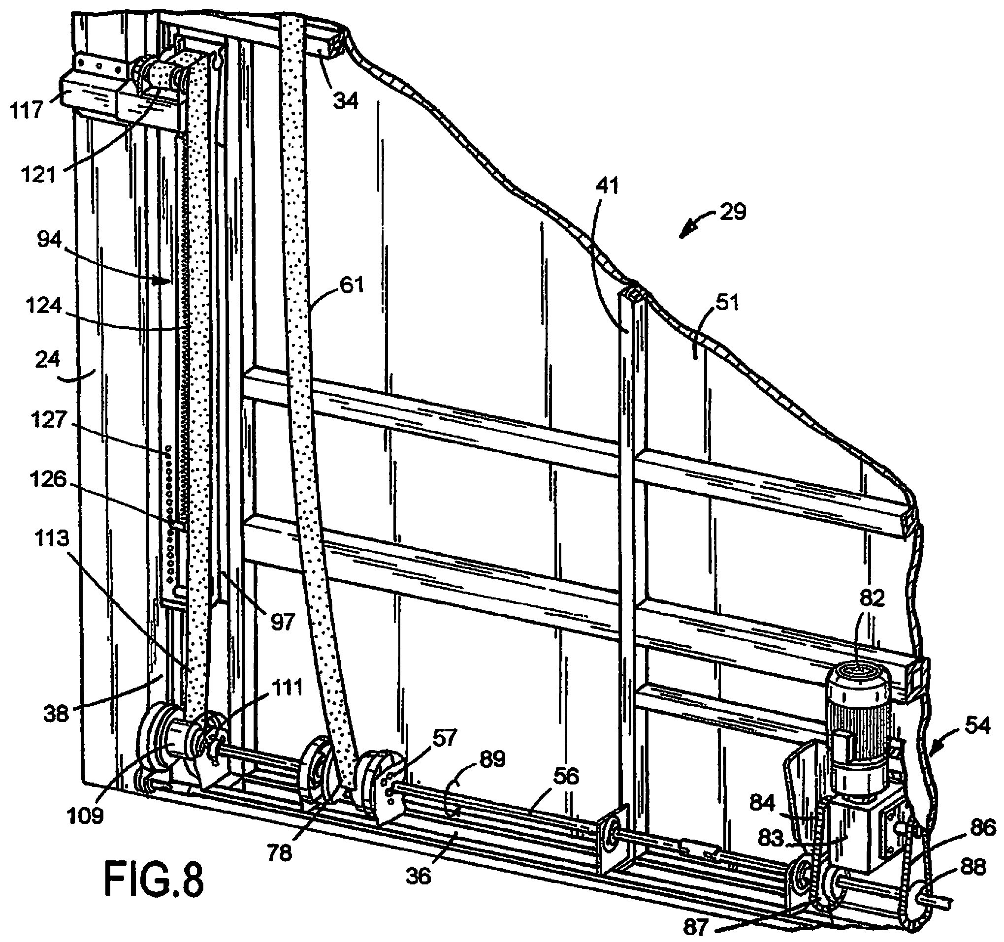Patent US11814886 Figure 4 – Bi-fold door latch assembly