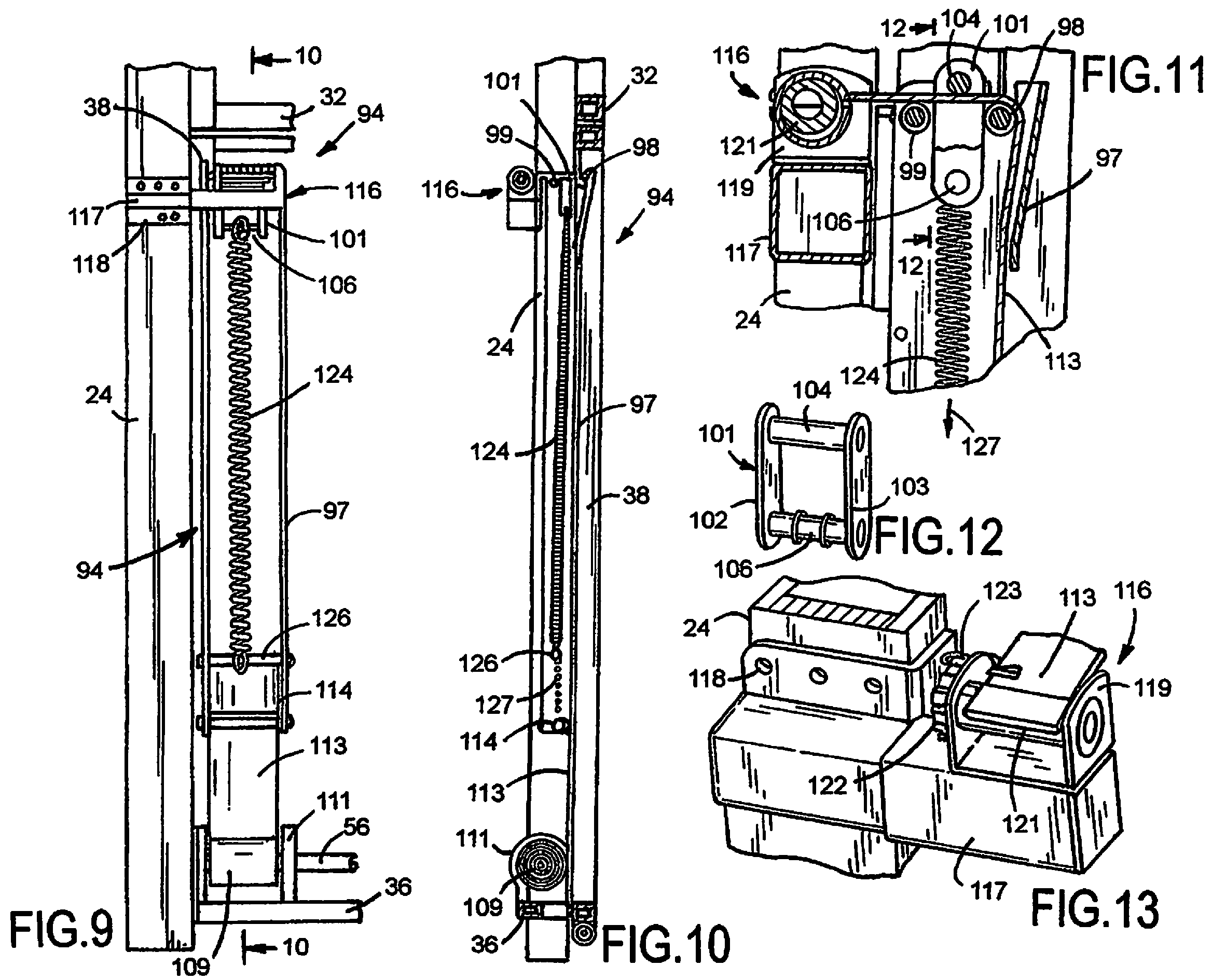 Patent US11814886 Figure 5 – Bi-fold door latch assembly