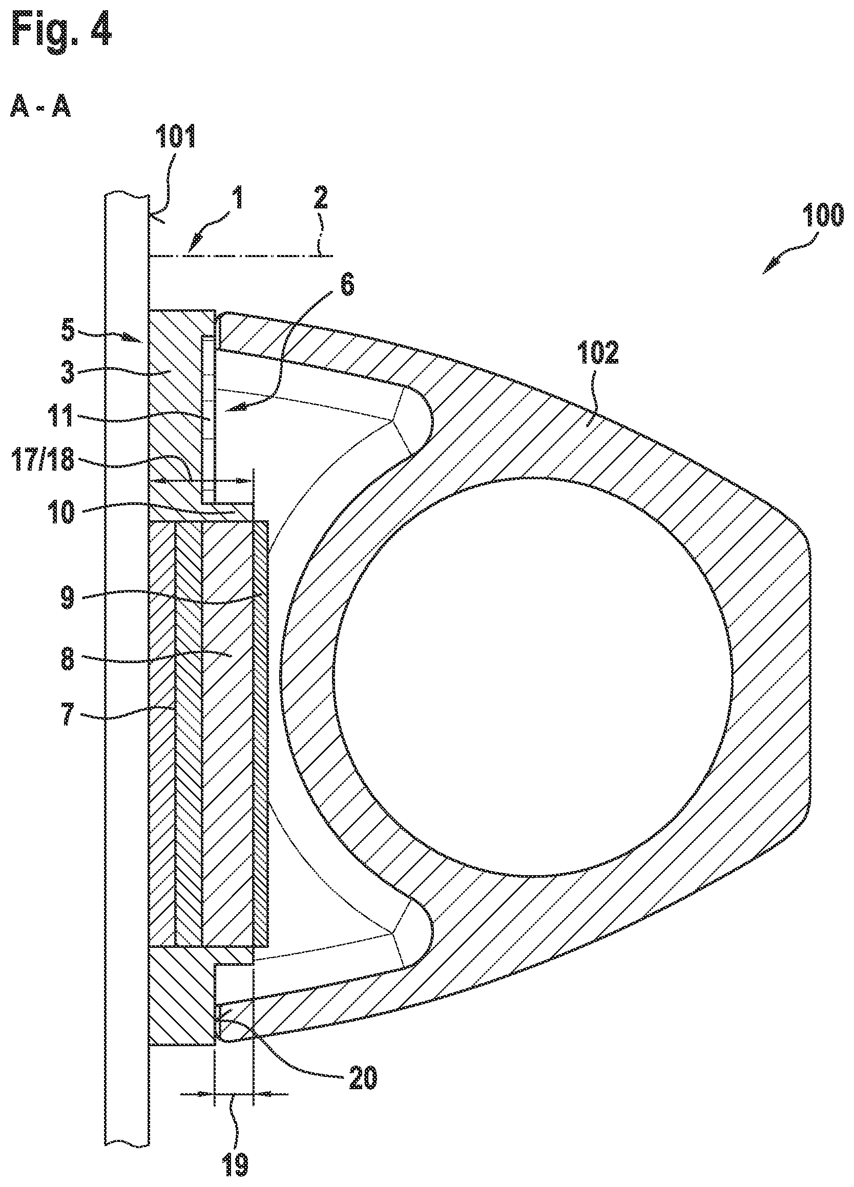 Patent US11814888 Figure 4 – Fire protection fastening device for fastening a door actuator