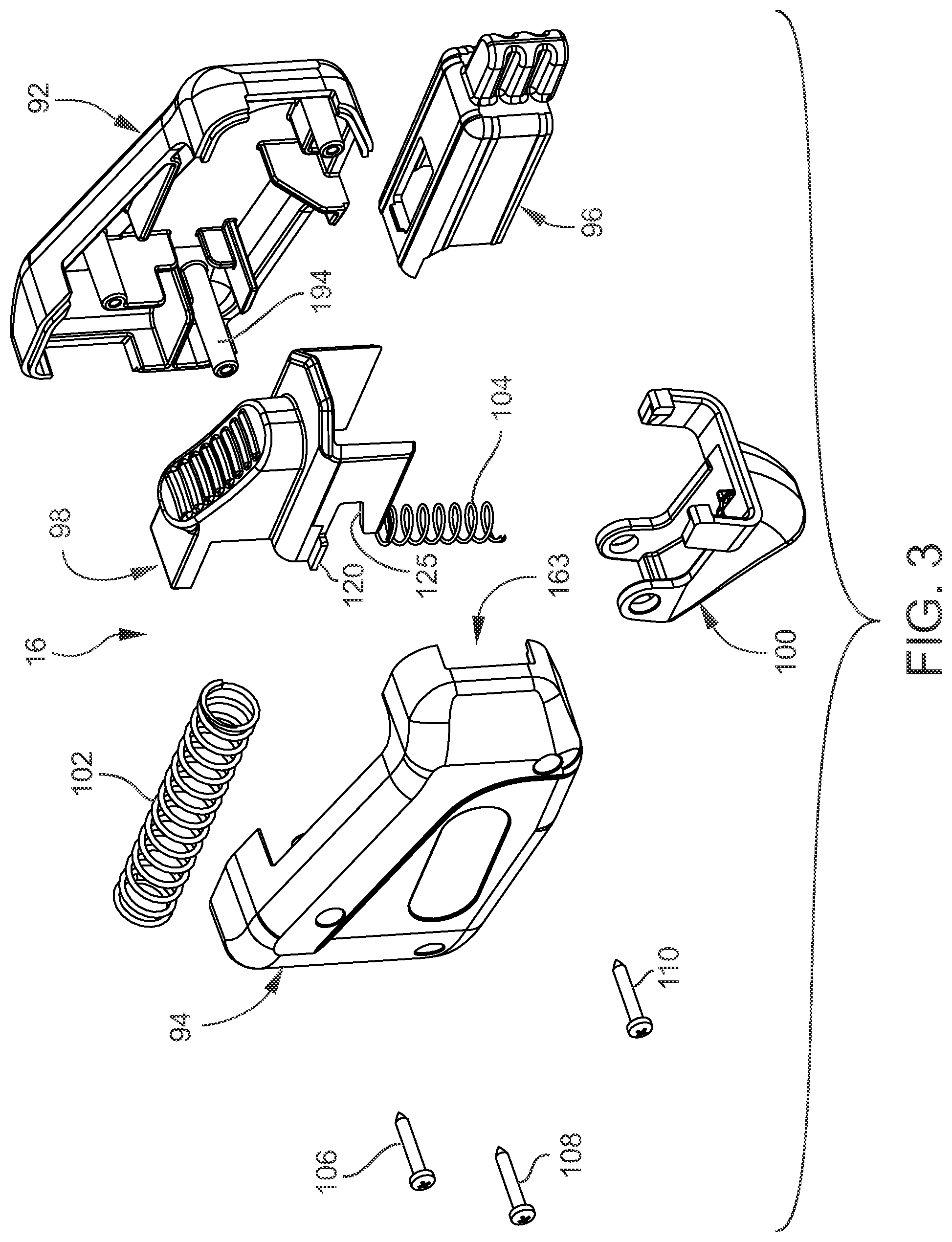 Patent US11814892 Figure 3 – Gated barrier with one hand latch apparatus