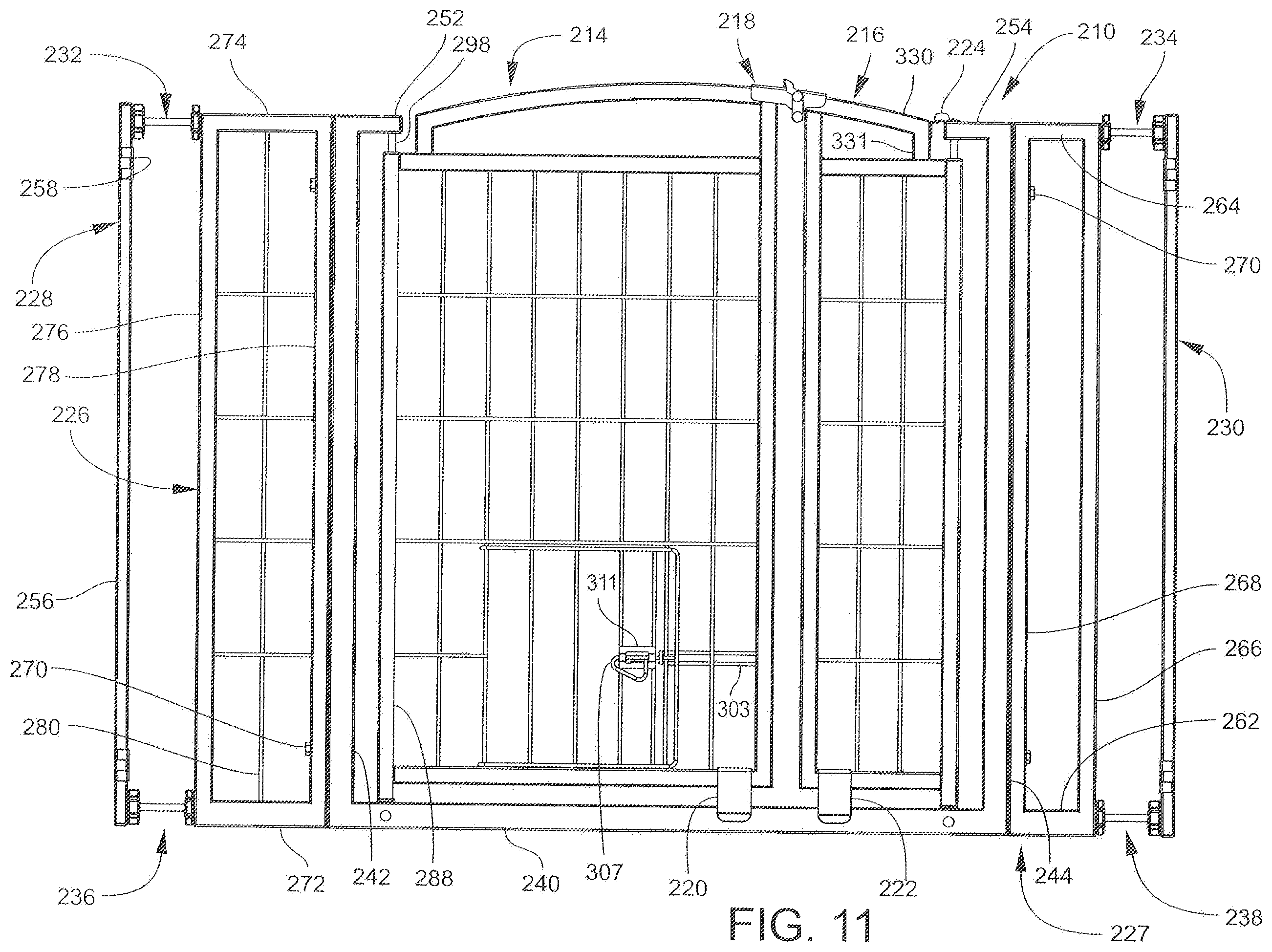 Patent US11814893 Figure 11 – Double door gate apparatus