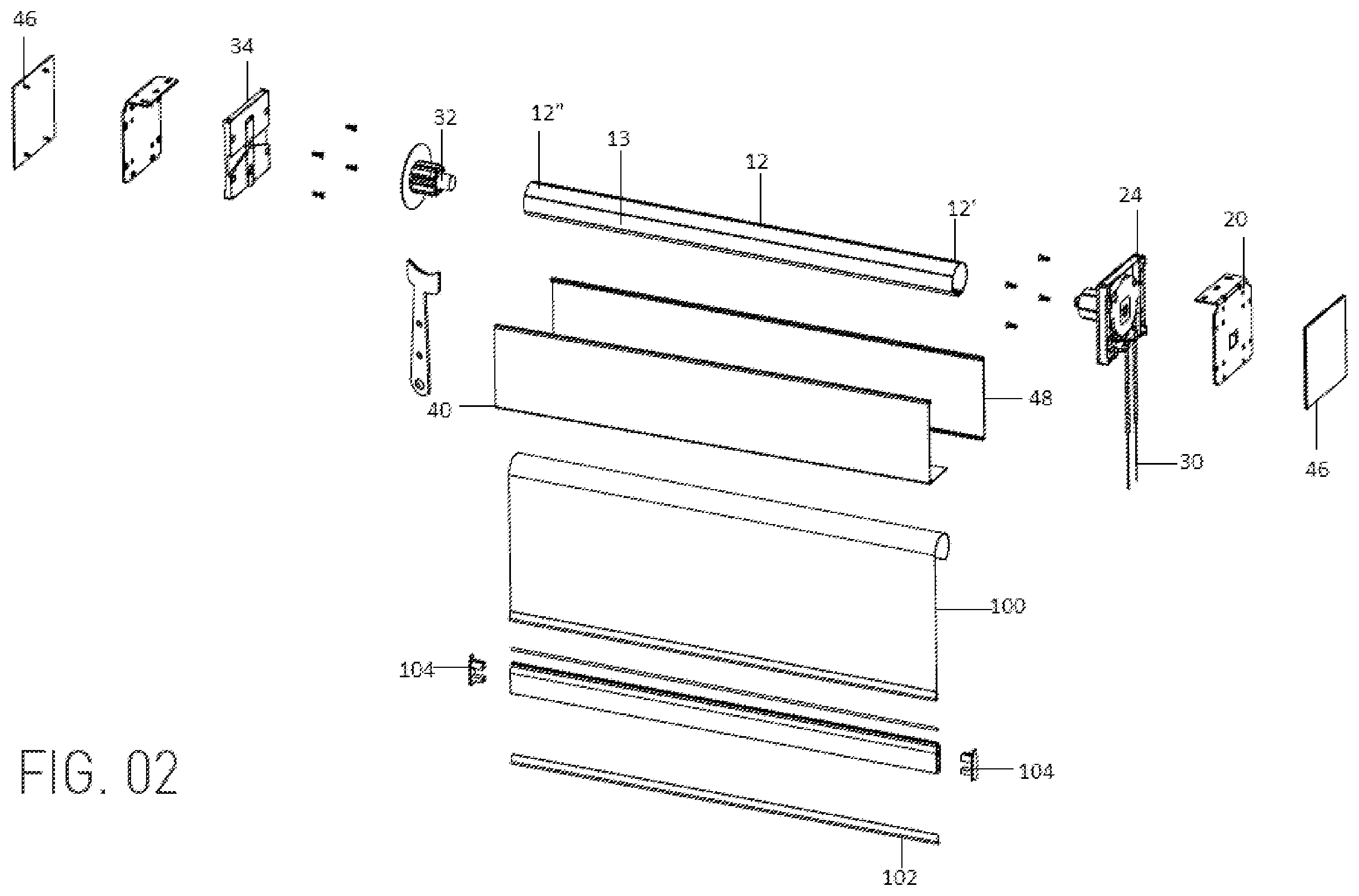 Patent US11814897 Figure 2 – Operating assembly and system for a roller shade