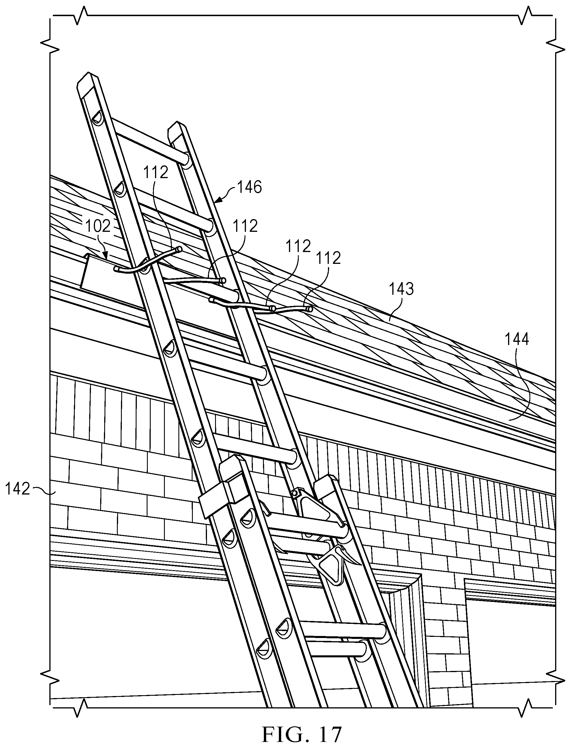 Patent US11814899 Figure 15 – Ladder securing device