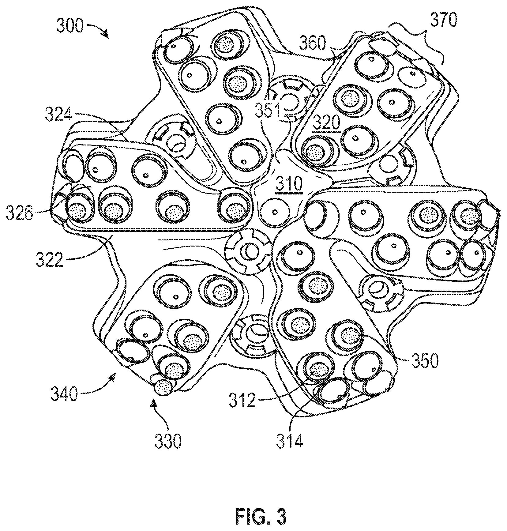 Patent US11814904 Figure 4 – Cutting structure of cutting elements for downhole cutting tools
