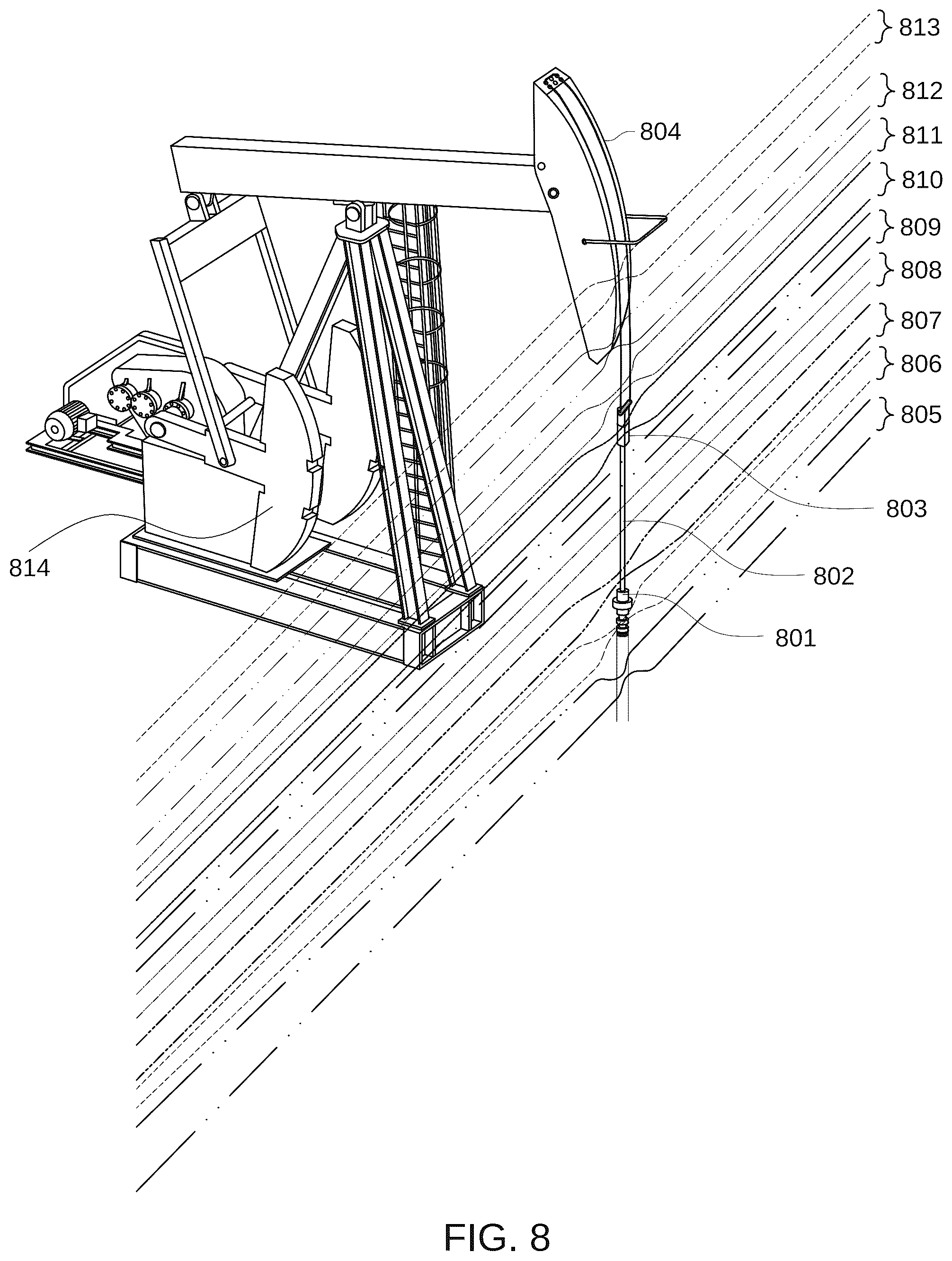 Patent US11814948 Figure 8 – Apparatus and method for detecting the rotation of a rod-string in a wellbore