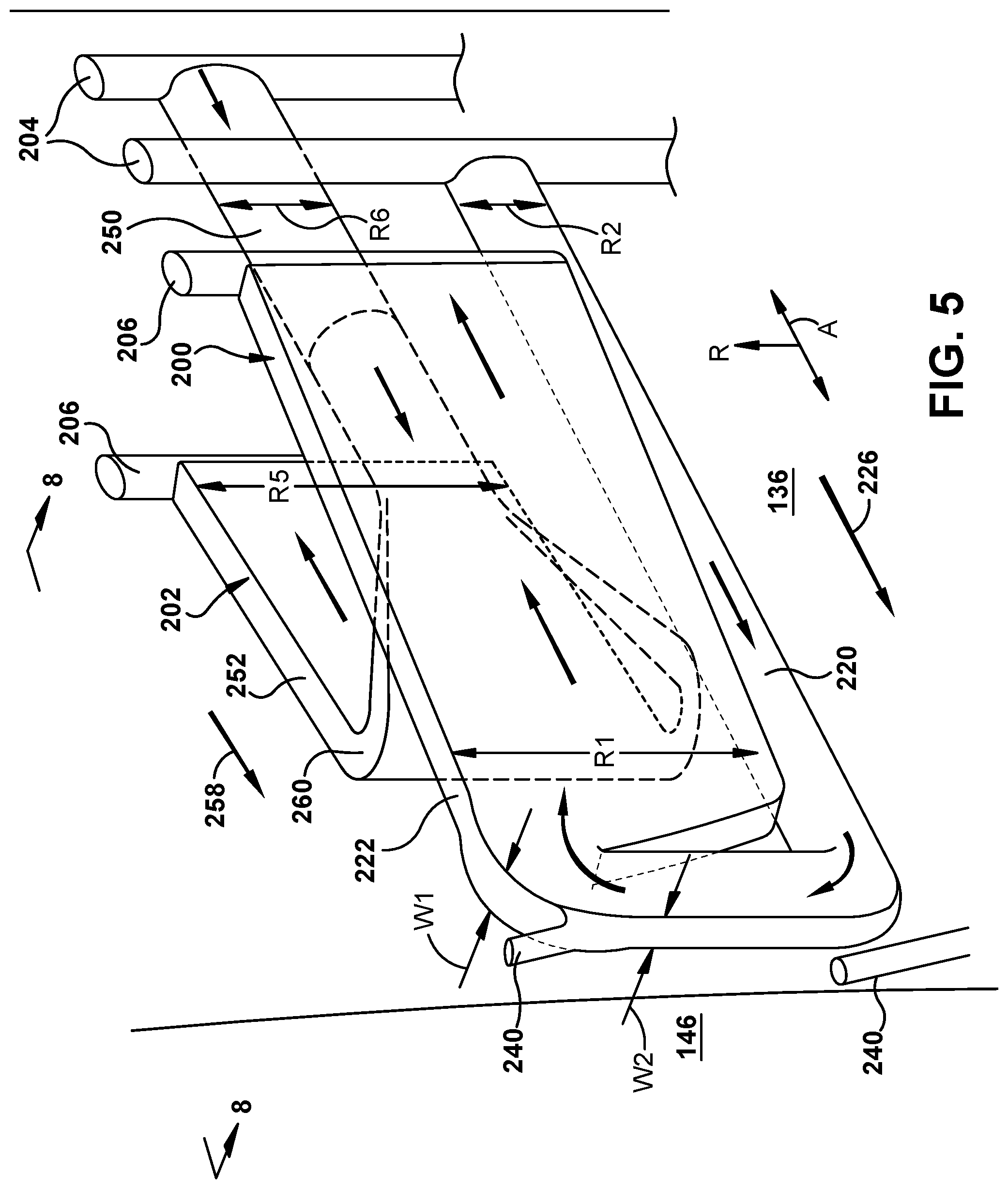 Patent US11814965 Figure 5 – Turbomachine blade trailing edge cooling circuit with turn passage having set of obstructions