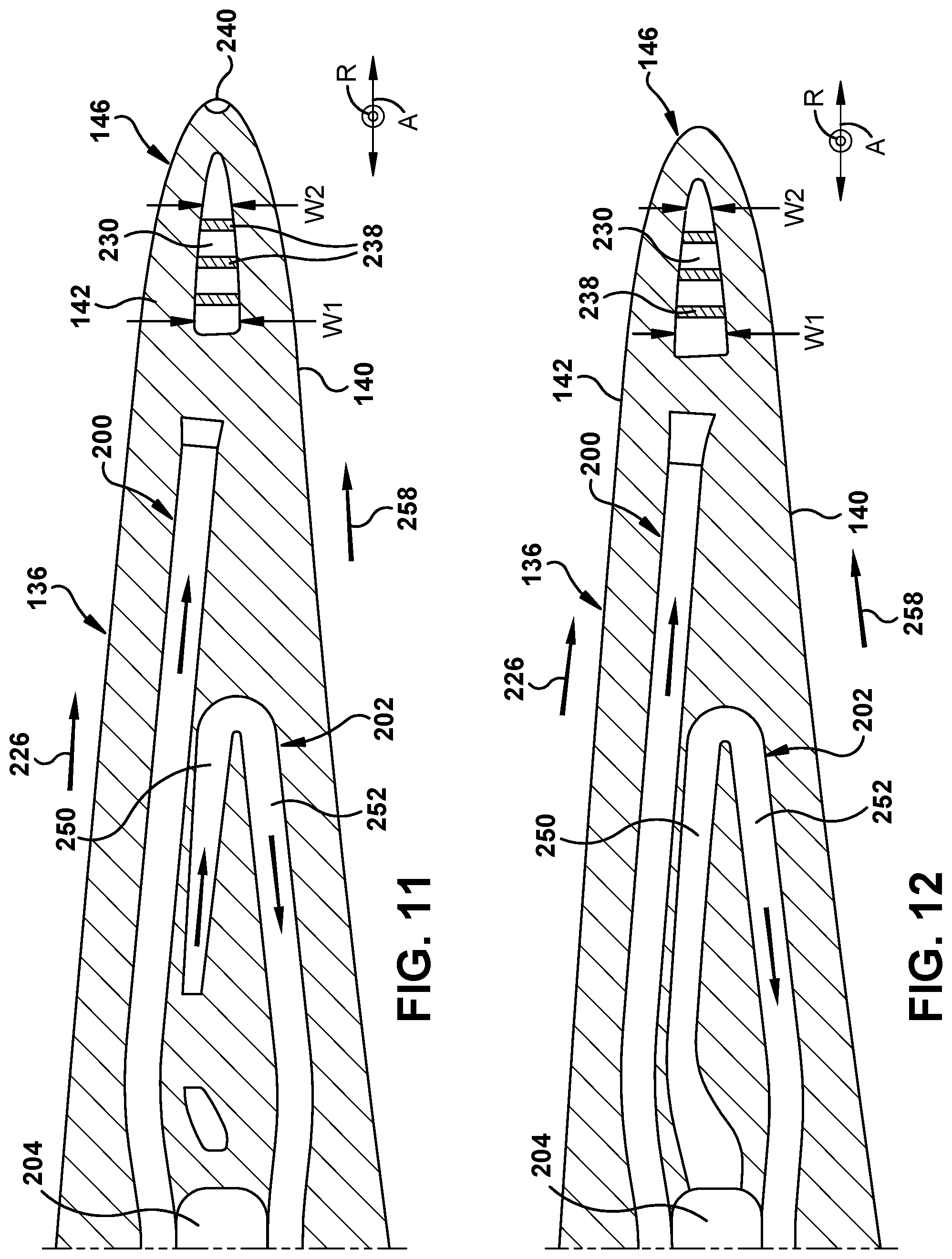 Patent US11814965 Figure 9 – Turbomachine blade trailing edge cooling circuit with turn passage having set of obstructions