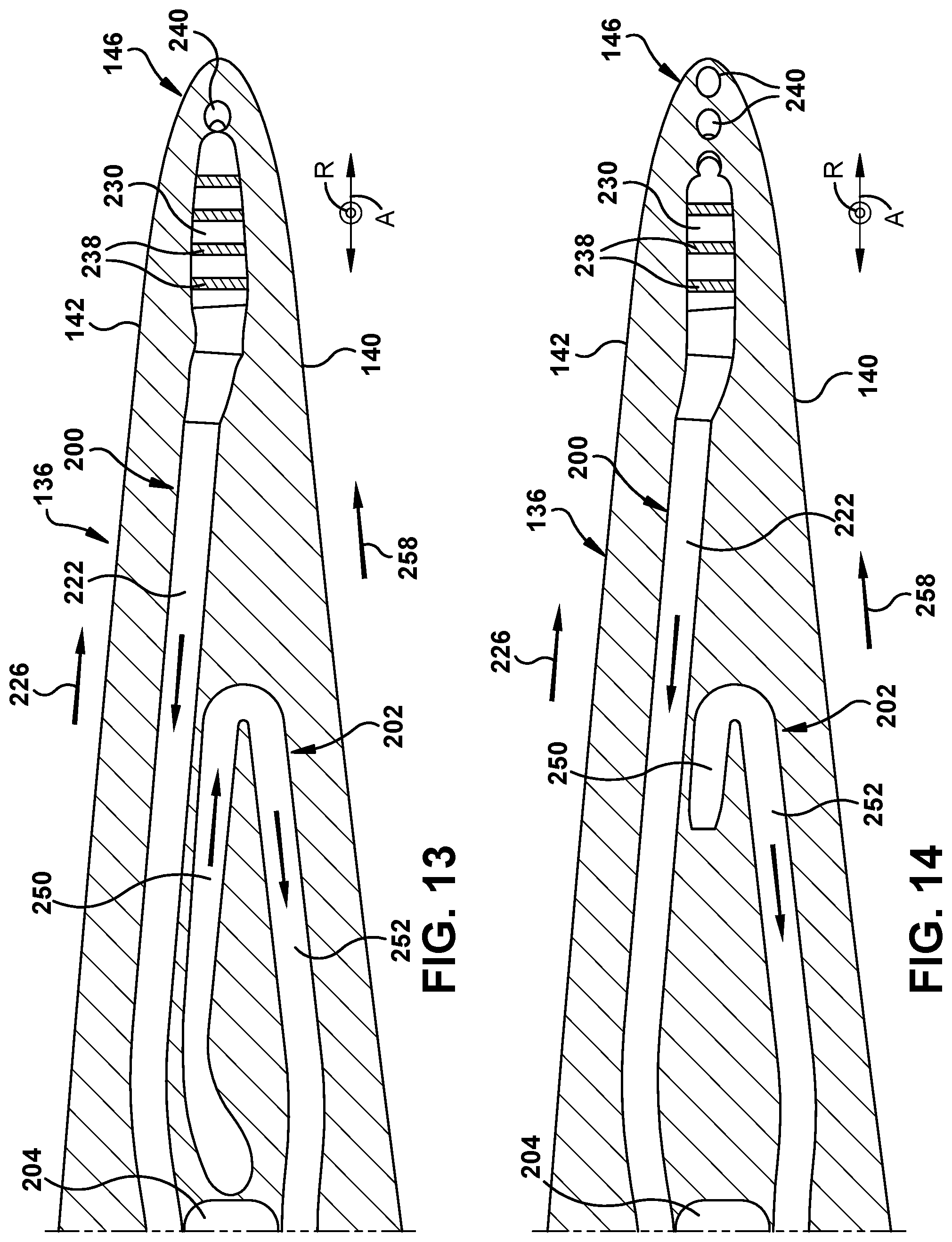 Patent US11814965 Figure 10 – Turbomachine blade trailing edge cooling circuit with turn passage having set of obstructions