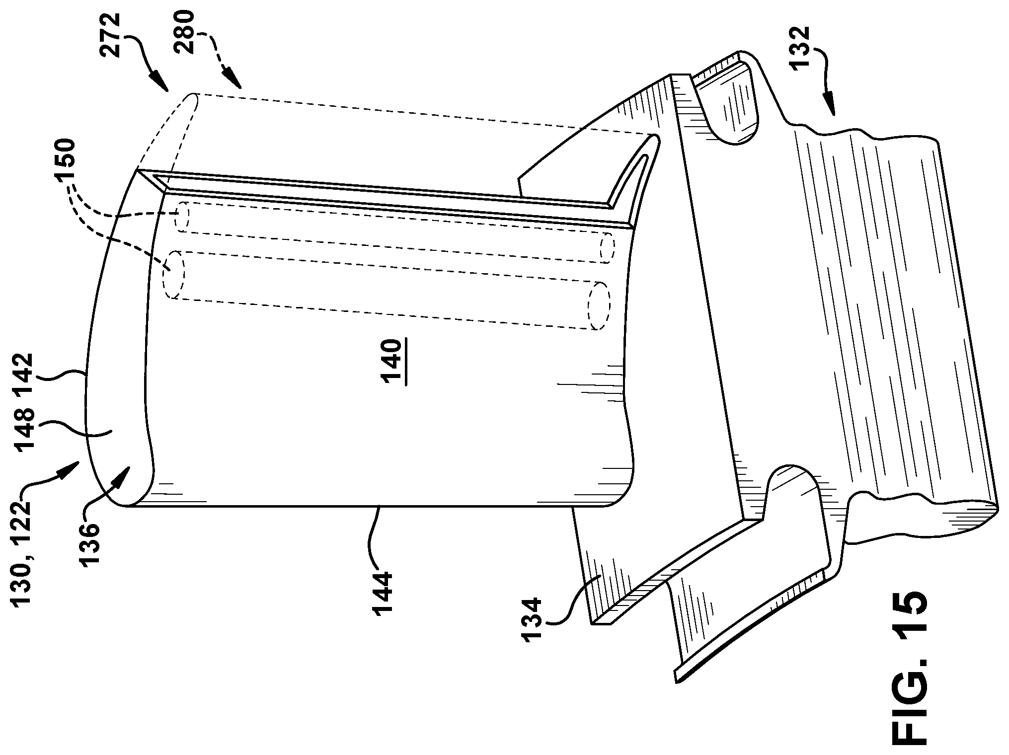 Patent US11814965 Figure 11 – Turbomachine blade trailing edge cooling circuit with turn passage having set of obstructions