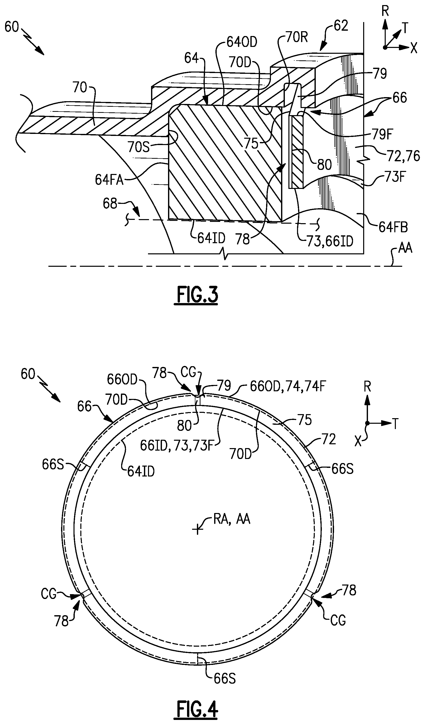 Patent US11814966 Figure 3 – Retention ring with removal features for gas turbine engine