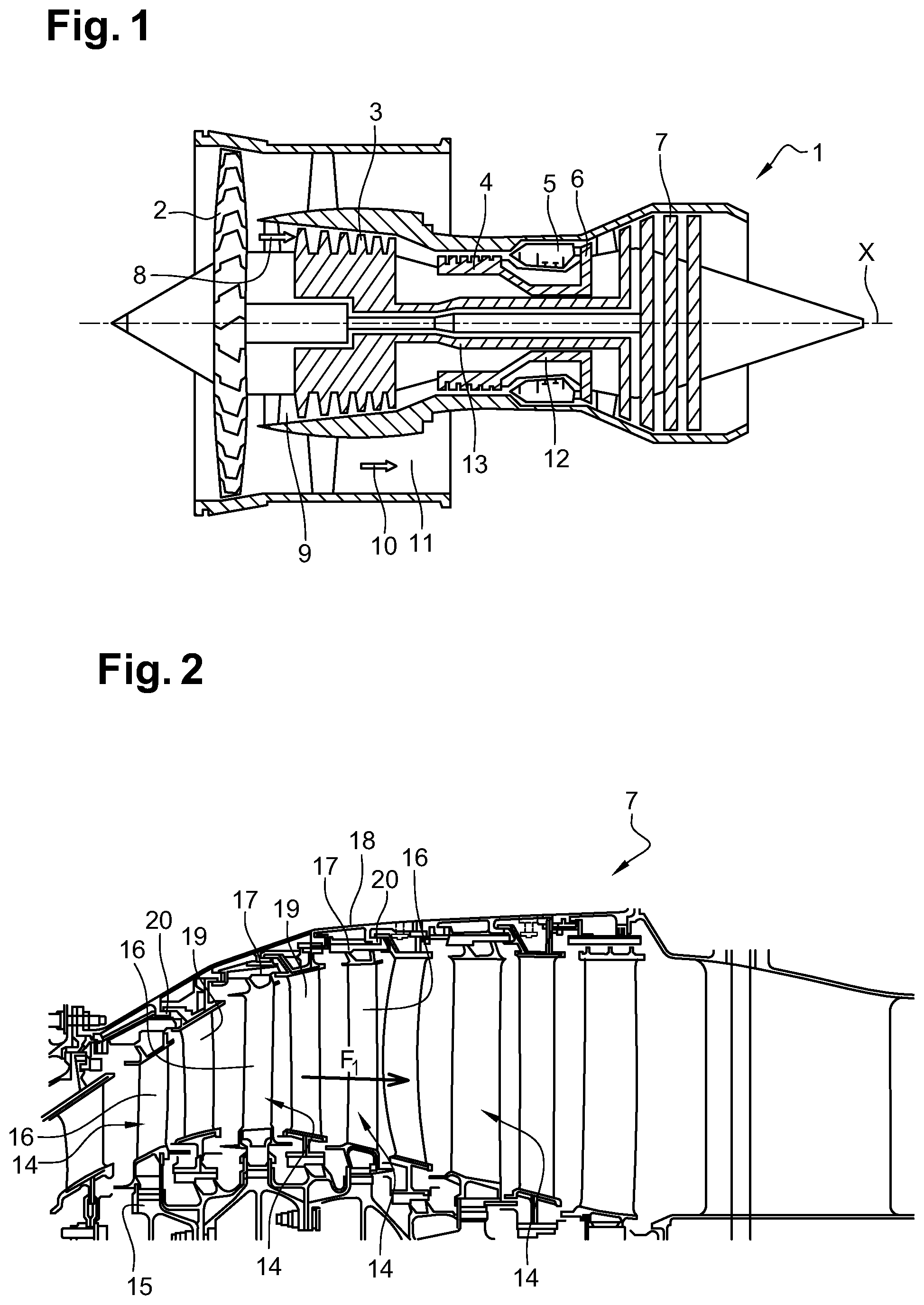 Patent US11814967 Figure 1 – Cooling device for a turbomachine casing