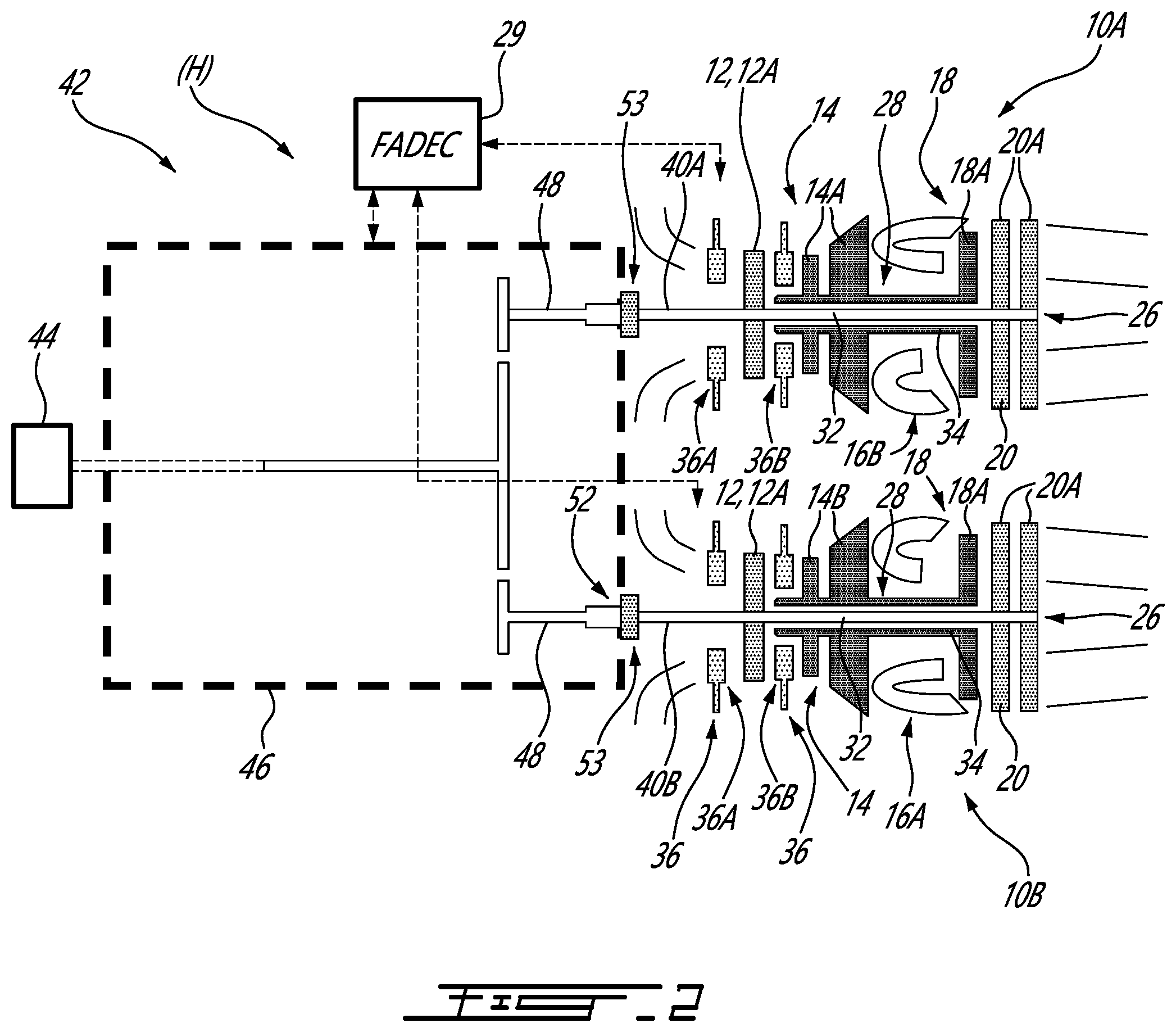 Patent US11814969 Figure 2 – Gas turbine engine with low-pressure compressor bypass