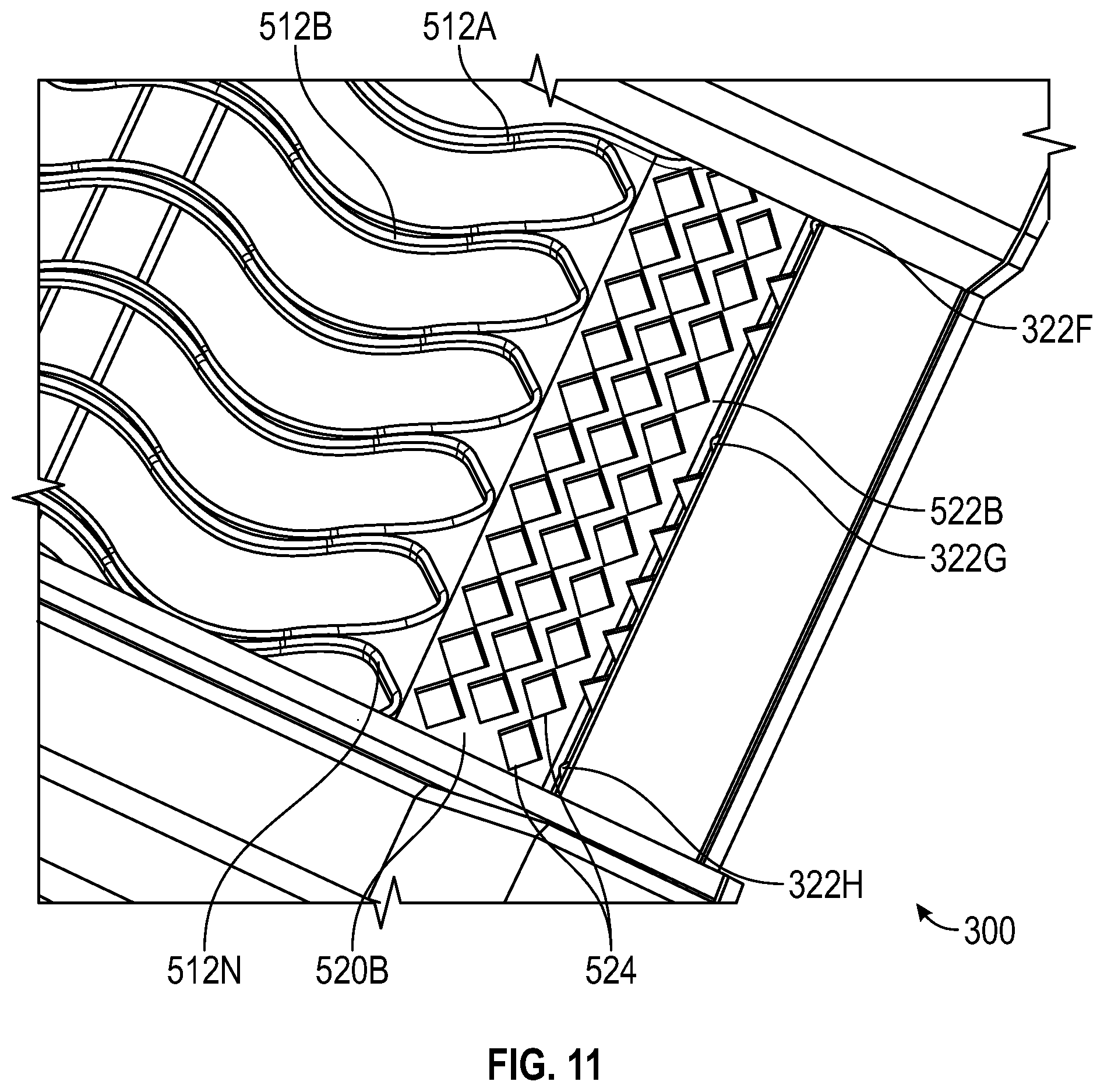 Patent US11814974 Figure 10 – Internally cooled turbine tip shroud component