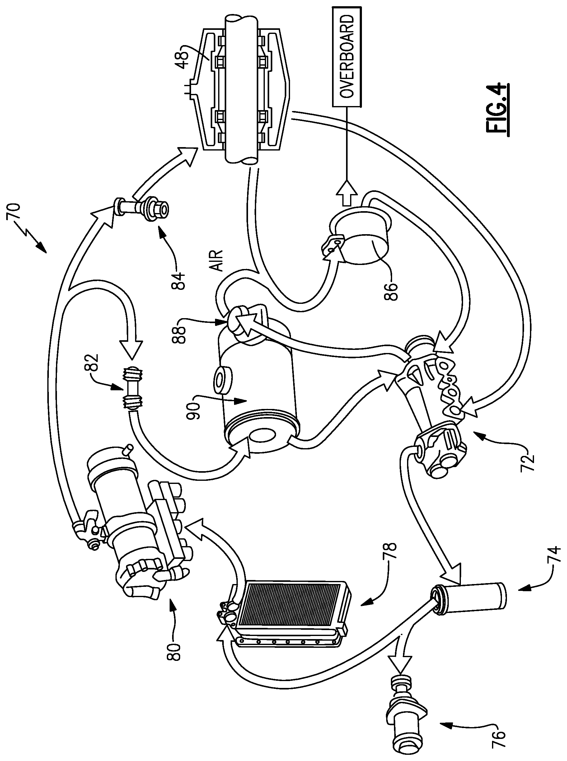 Patent US11814976 Figure 4 – Geared gas turbine engine with oil deaerator and air removal