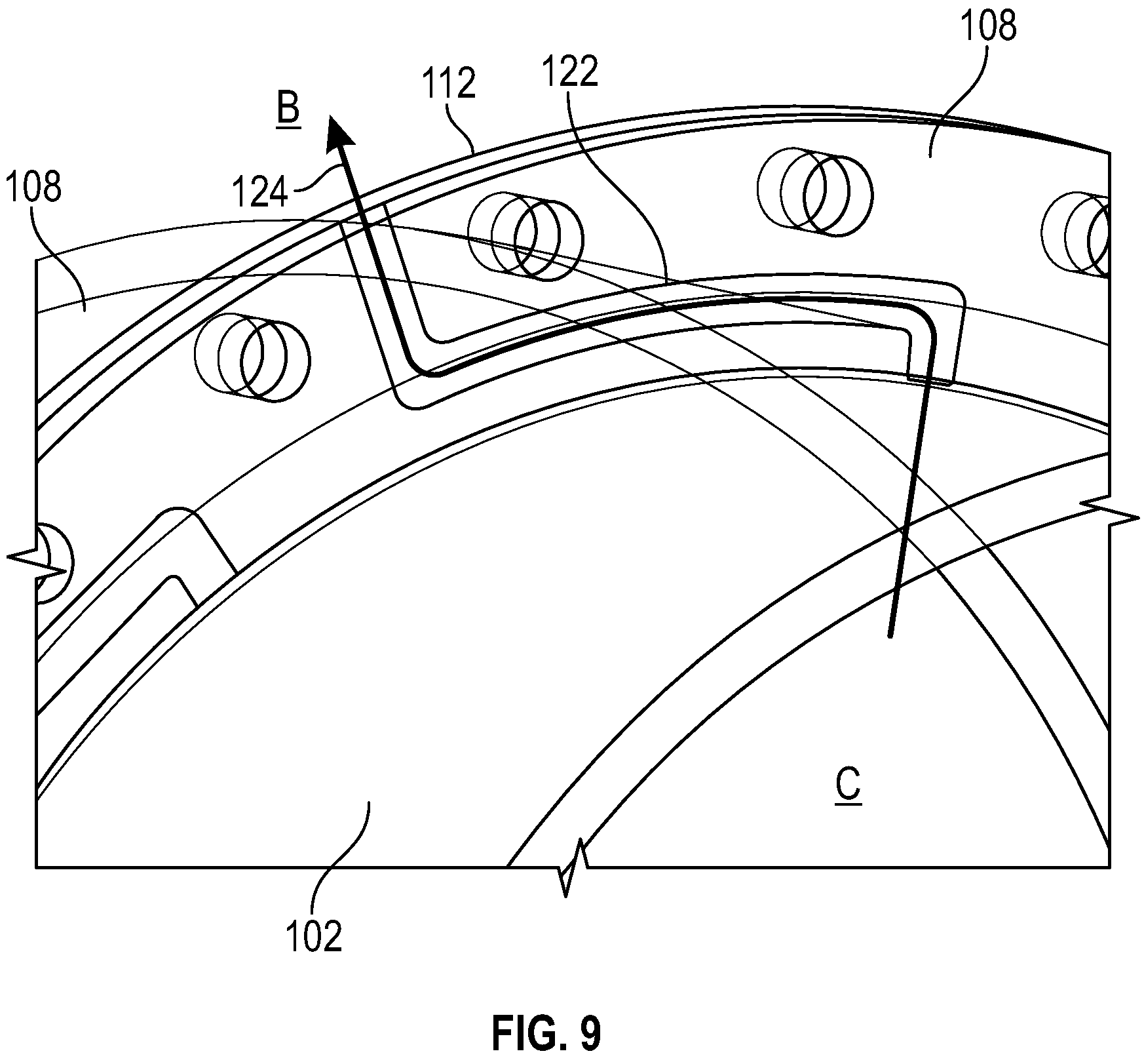 Patent US11814977 Figure 8 – Thermal conditioning of flange with secondary flow