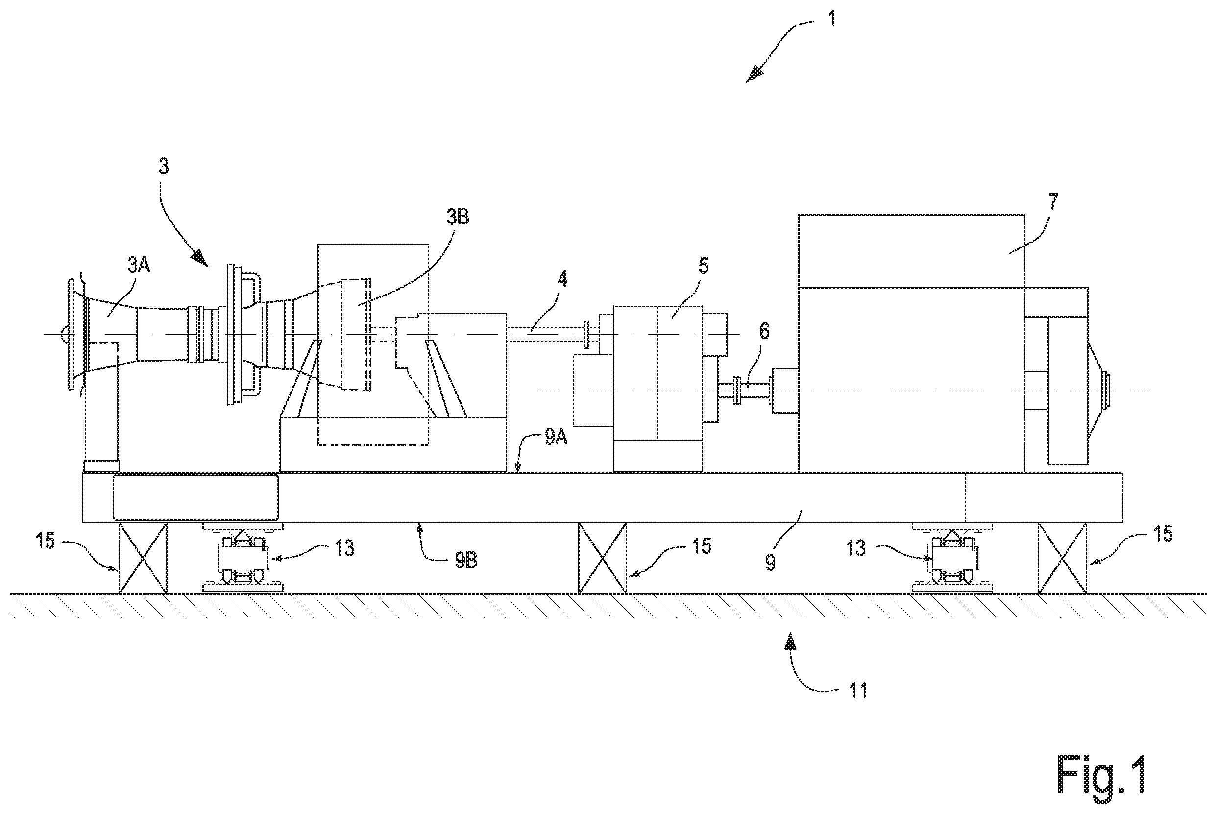 Patent US11814978 Figure 1 – Multi-point mounting system for rotating machinery