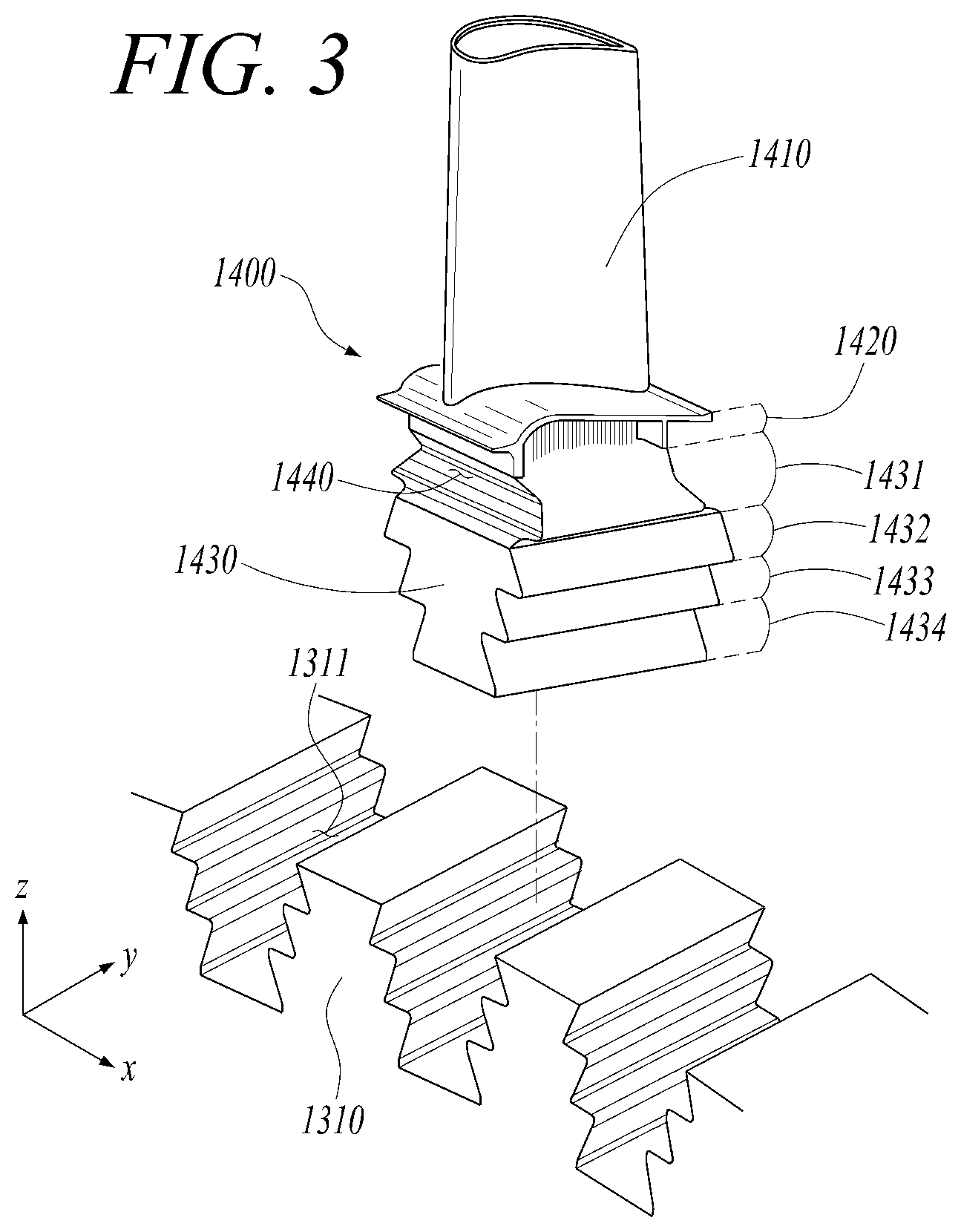 Patent US11814985 Figure 3 – Turbine blade, and turbine and gas turbine including the same