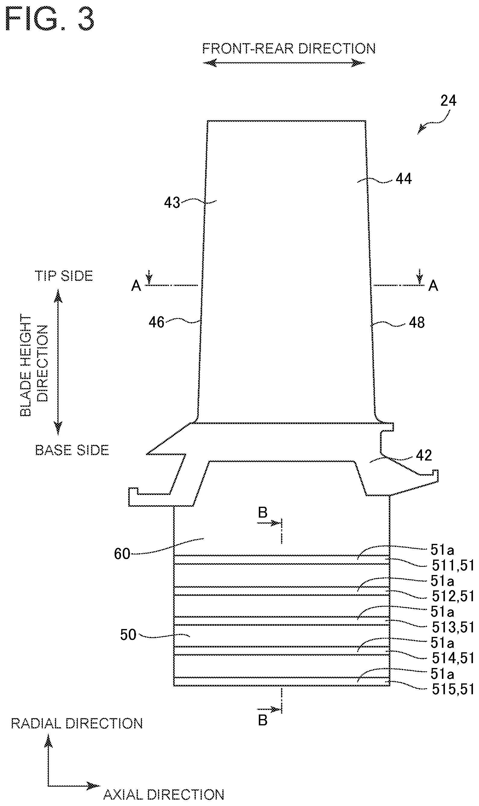 Patent US11814986 Figure 3 – Turbine rotor blade, turbine rotor blade assembly, gas turbine, and repair method for gas turbine
