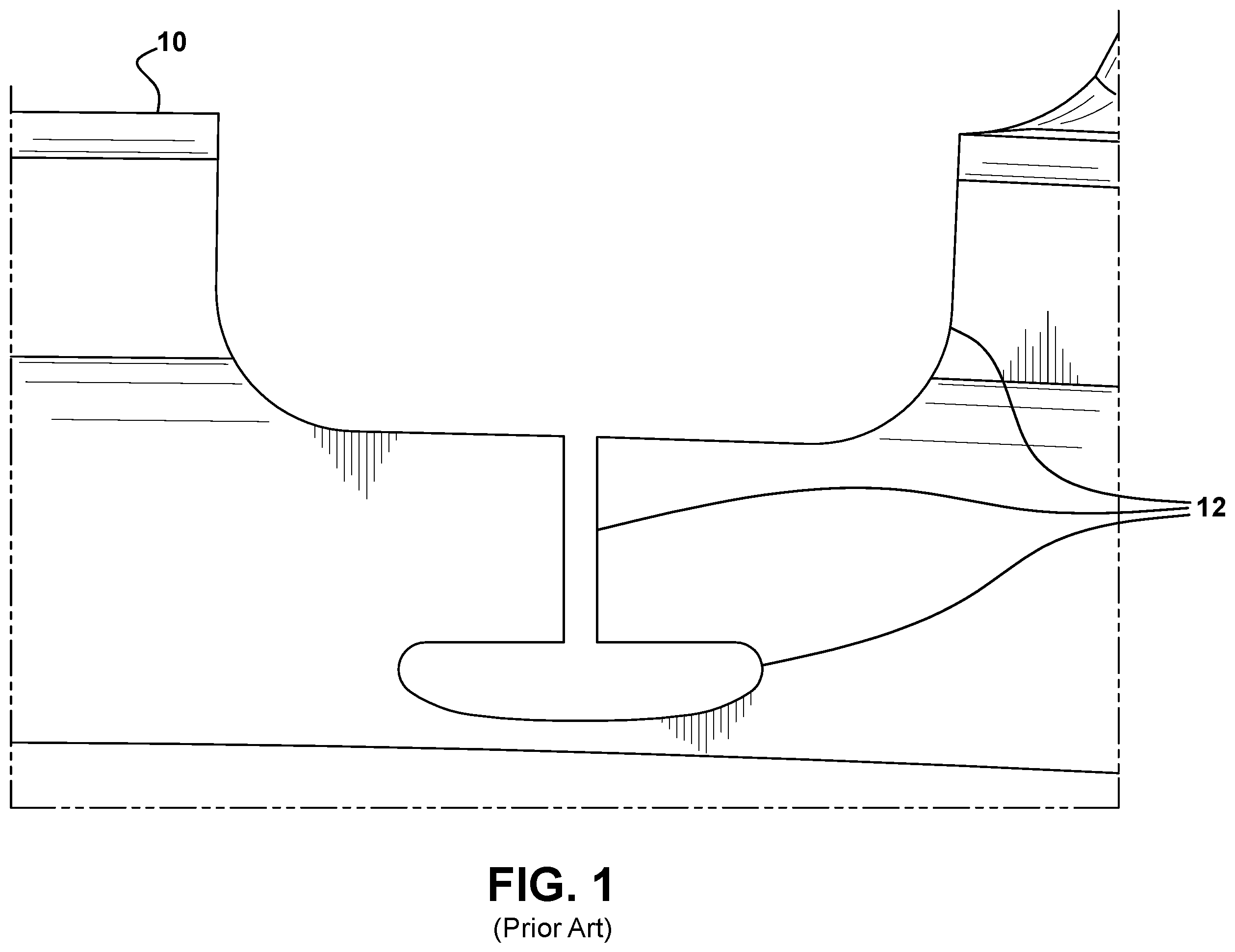 Patent US11814991 Figure 1 – Turbine nozzle assembly with stress relief structure for mounting rail