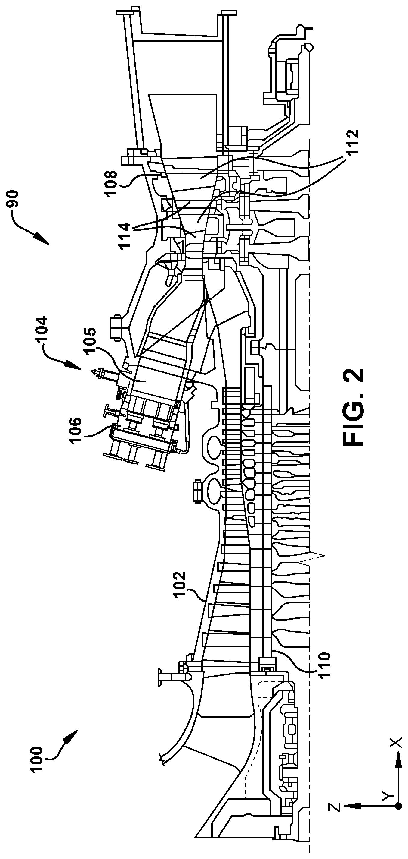 Patent US11814991 Figure 2 – Turbine nozzle assembly with stress relief structure for mounting rail