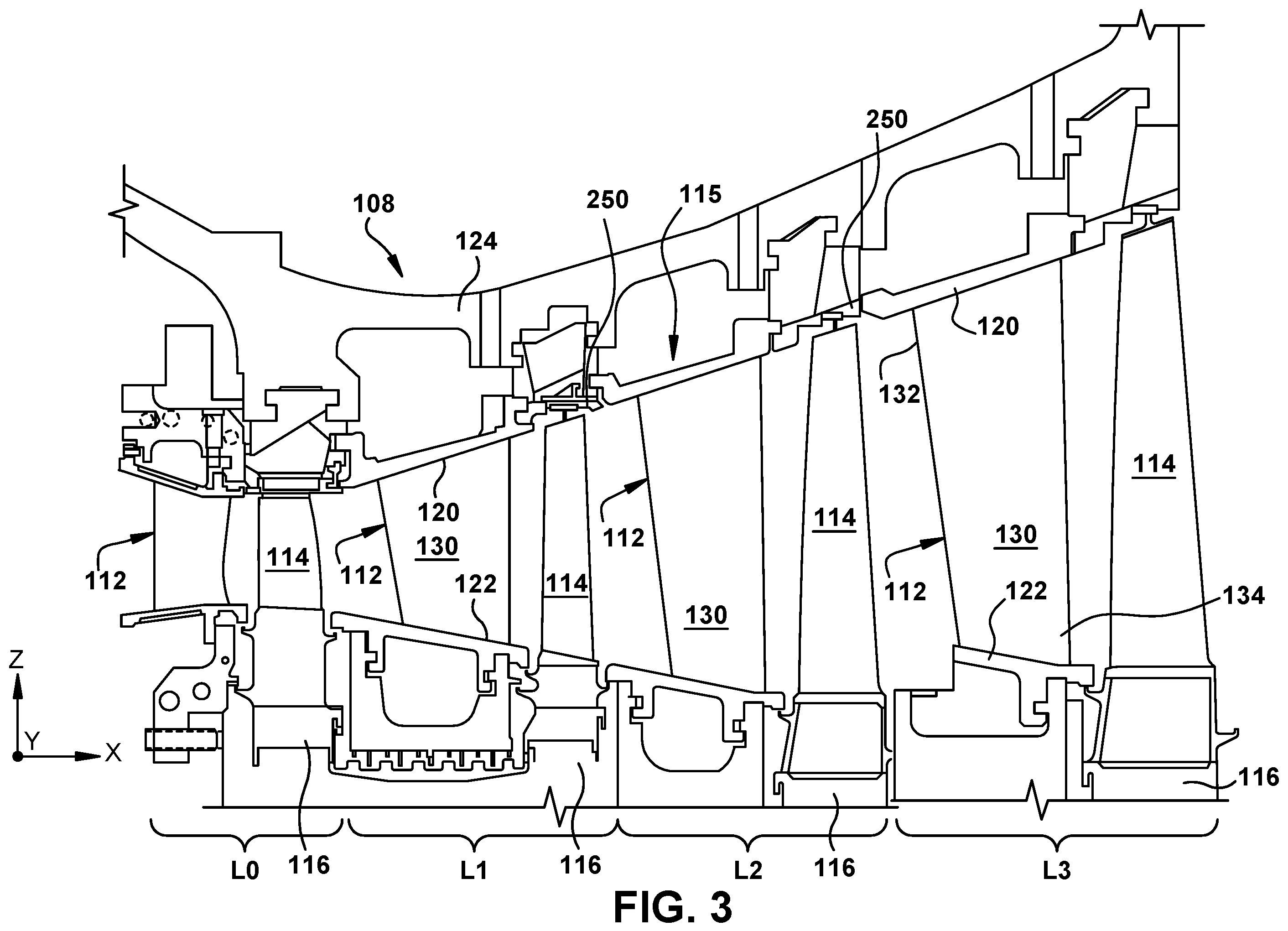 Patent US11814991 Figure 3 – Turbine nozzle assembly with stress relief structure for mounting rail