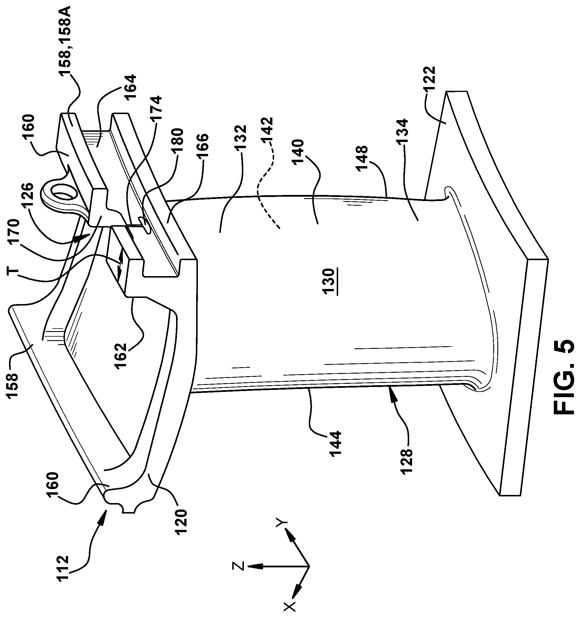 Patent US11814991 Figure 5 – Turbine nozzle assembly with stress relief structure for mounting rail