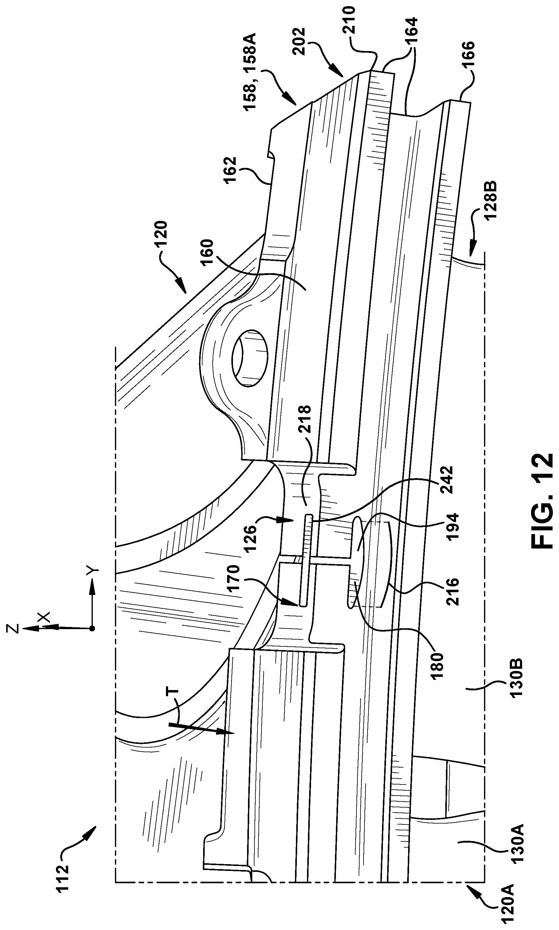 Patent US11814991 Figure 11 – Turbine nozzle assembly with stress relief structure for mounting rail