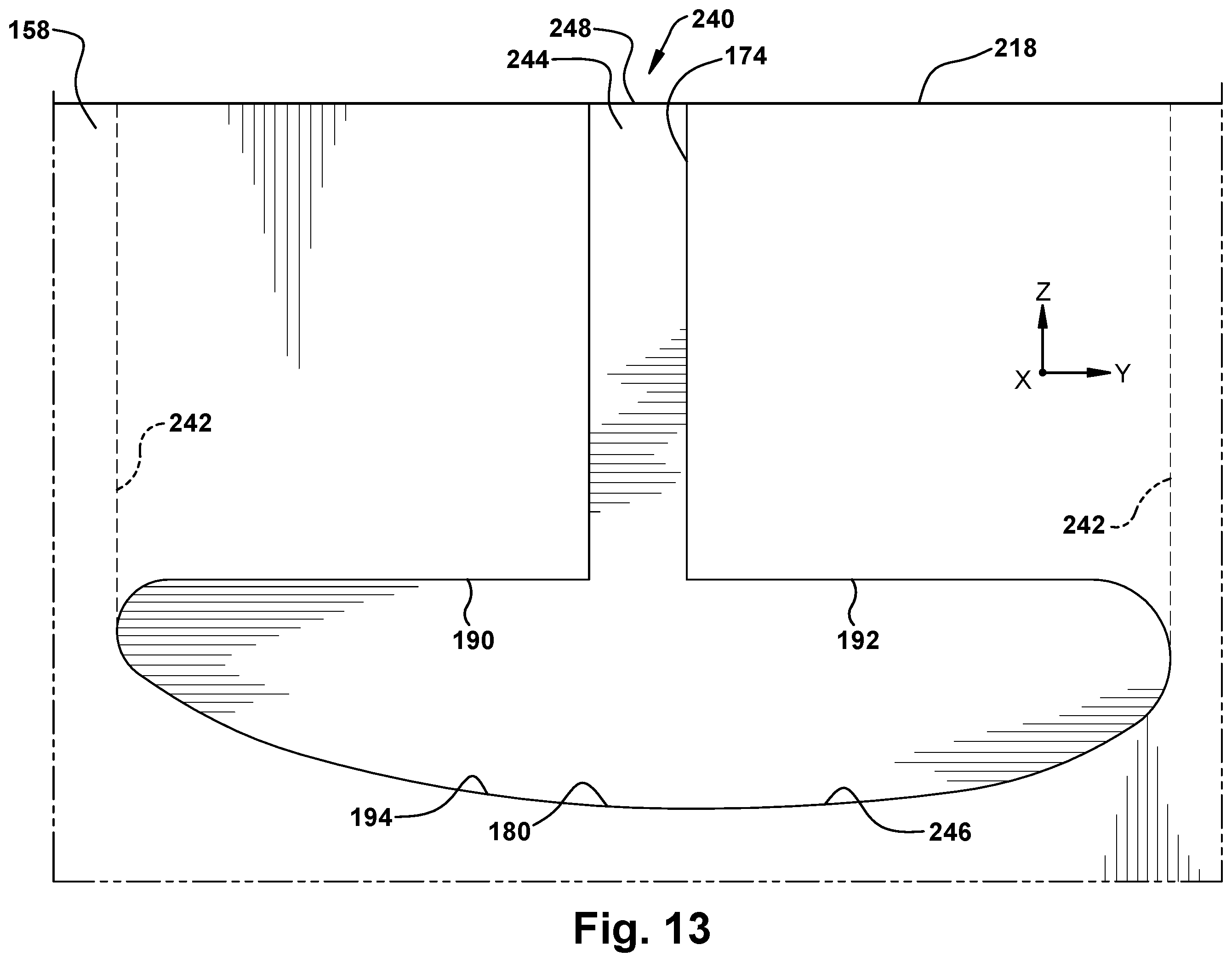 Patent US11814991 Figure 12 – Turbine nozzle assembly with stress relief structure for mounting rail