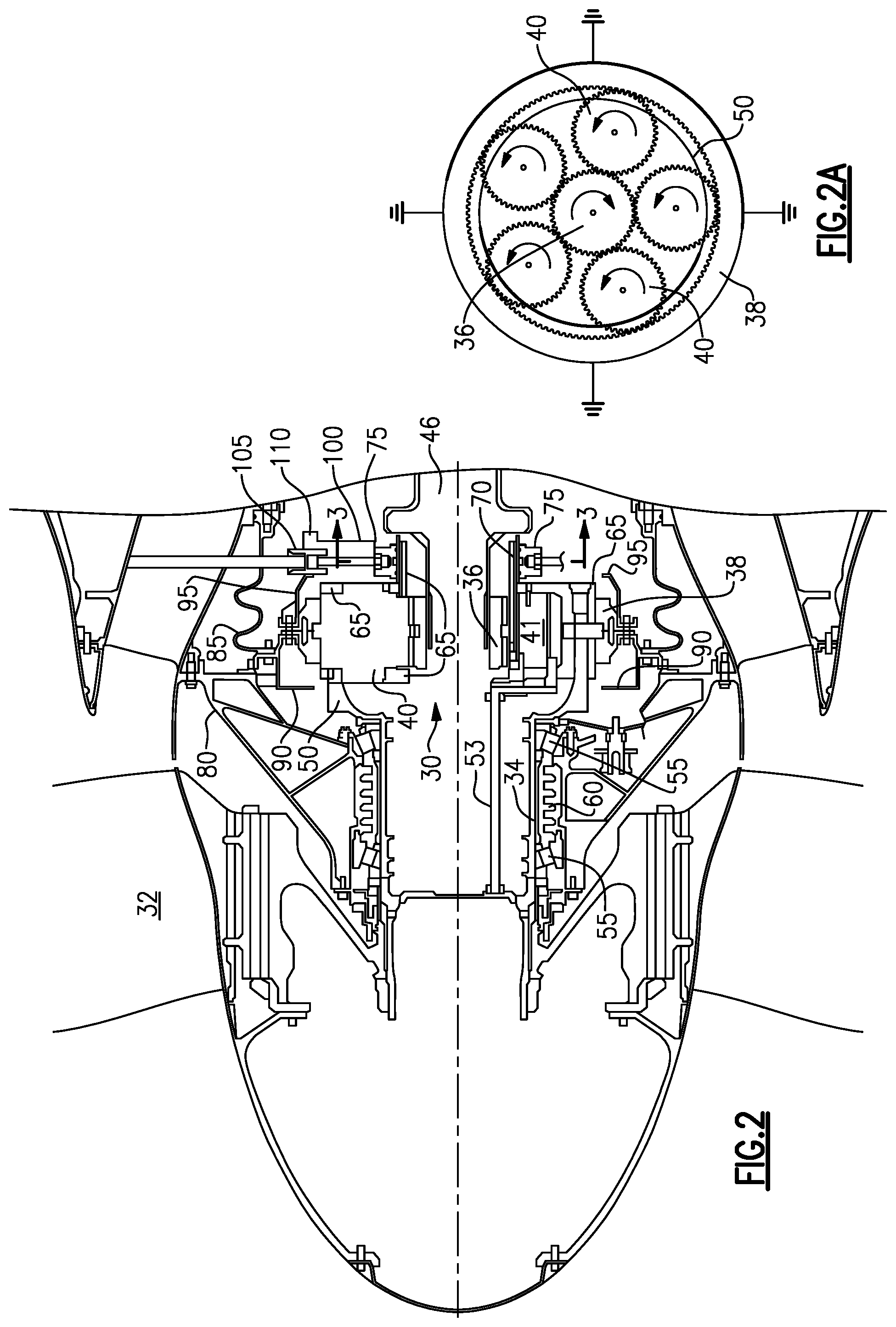 Patent US11815001 Figure 2 – Planetary gear system arrangement with auxiliary oil system