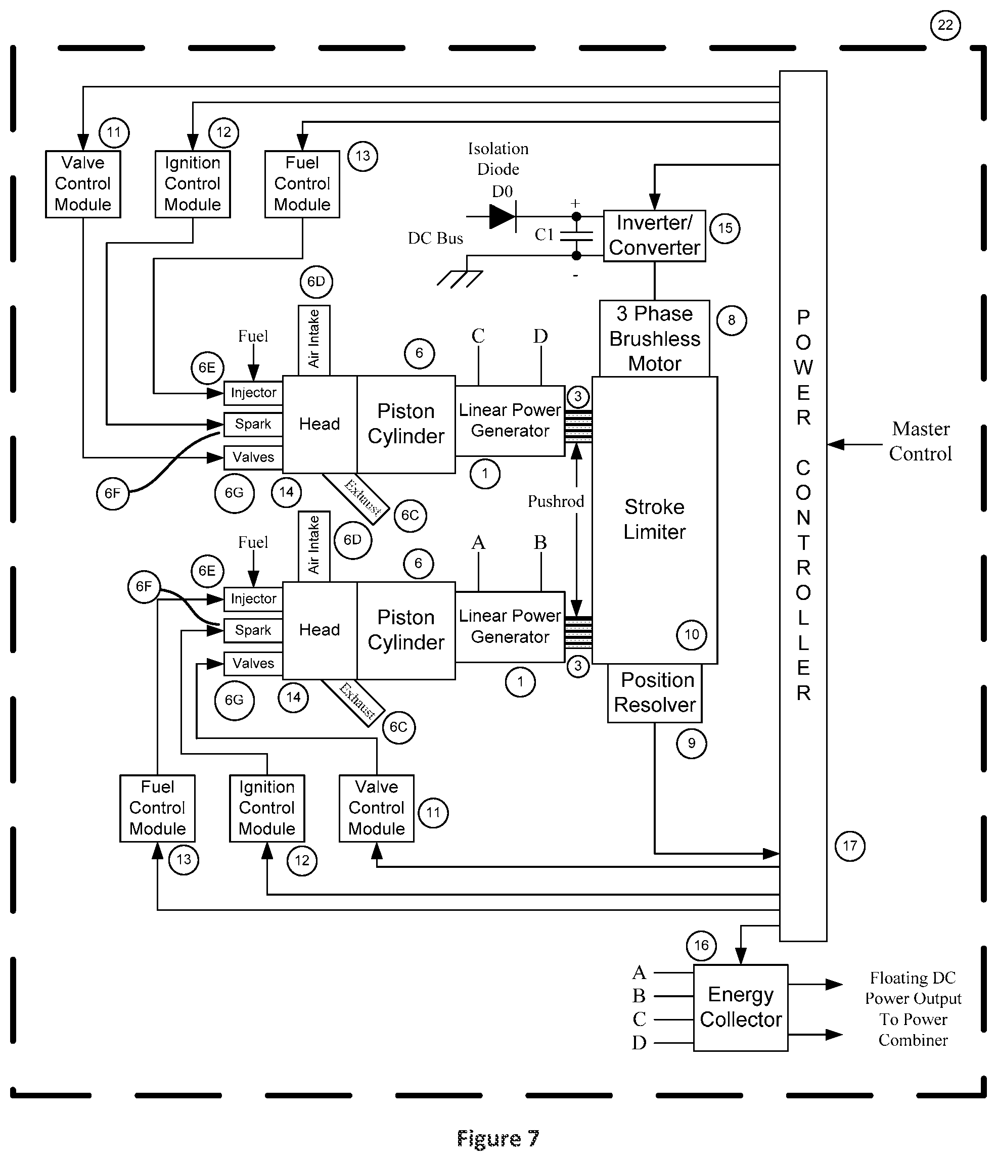 Patent US11815004 Figure 8 – Adaptive linear linked piston electric power generator