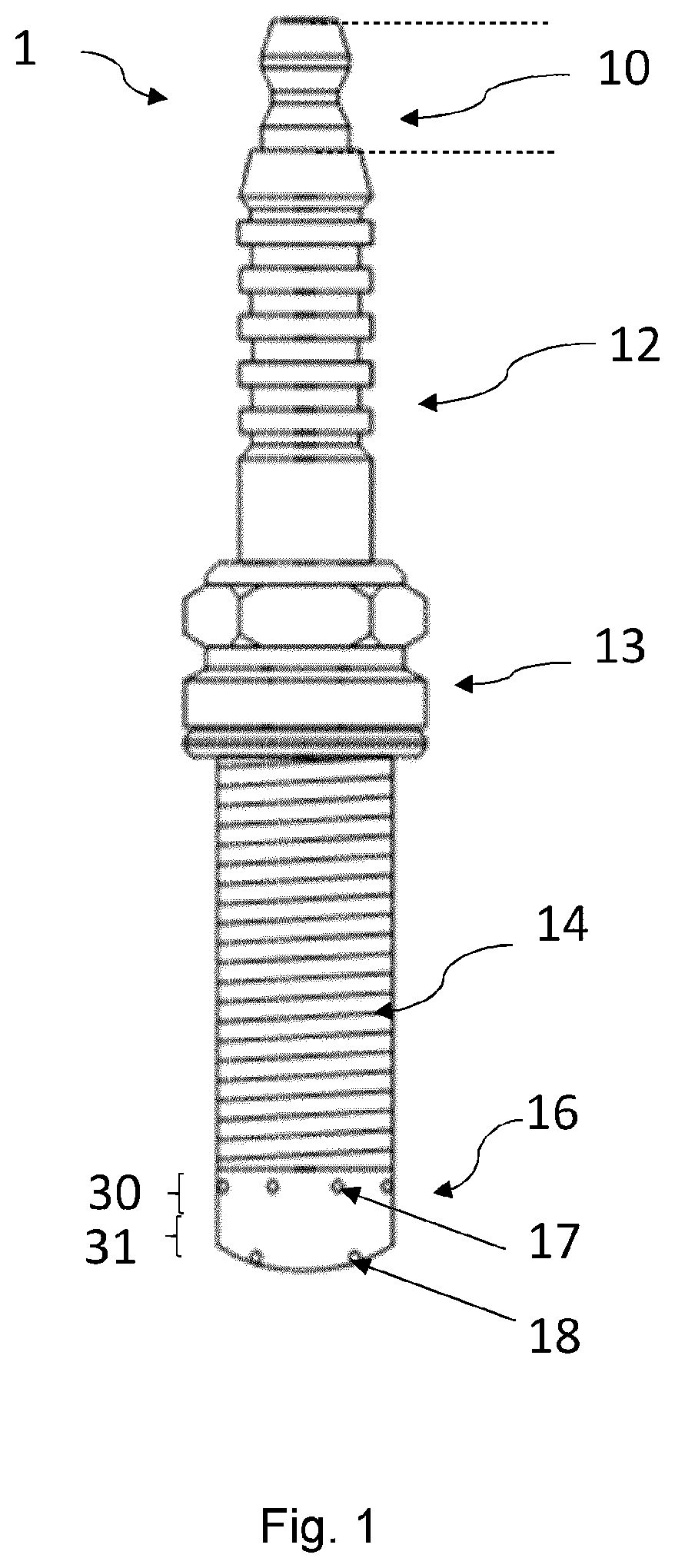 Patent US11815005 Figure 1 – Passive prechamber spark plug