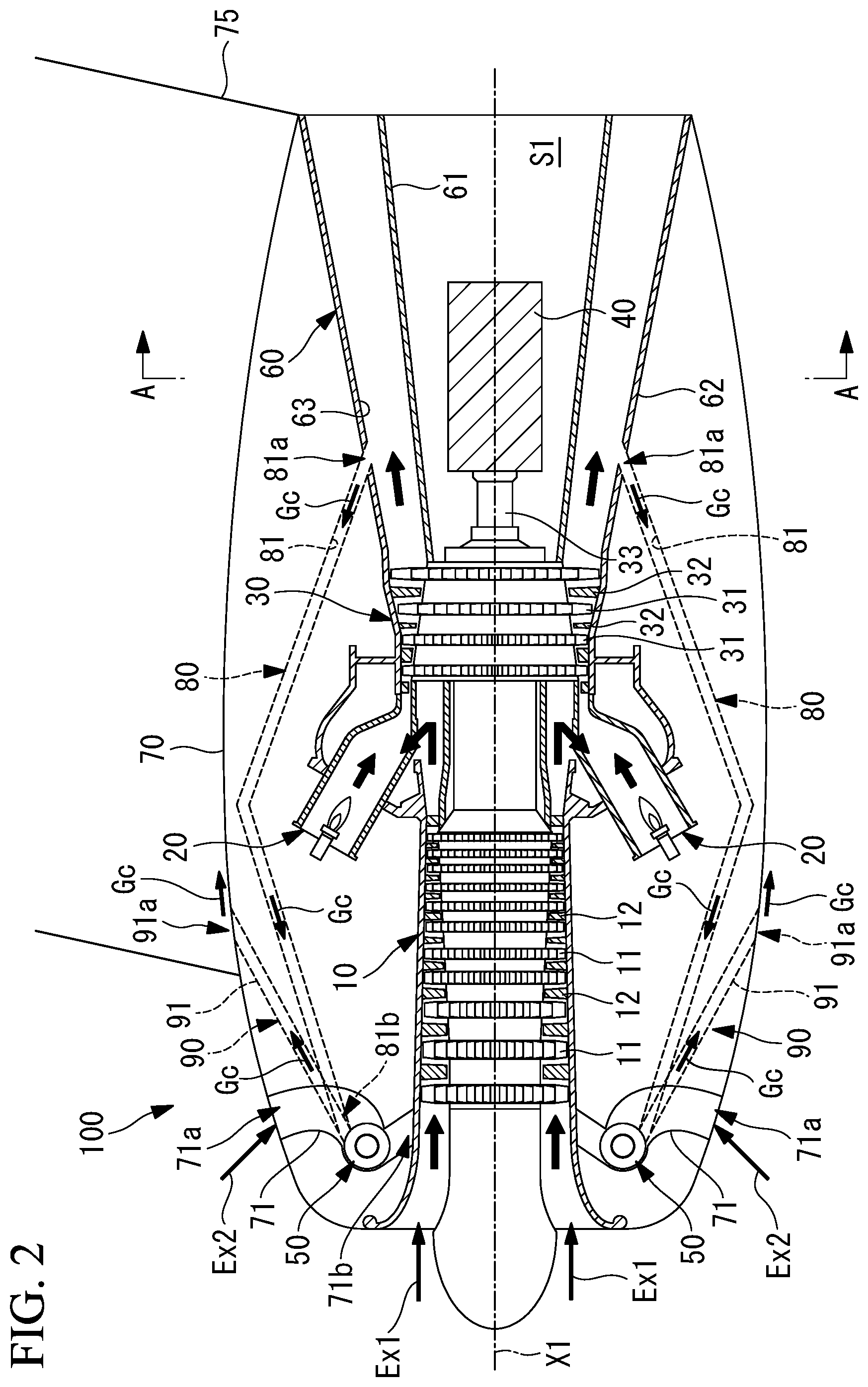 Patent US11815015 Figure 2 – Gas turbine system and moving body including the same