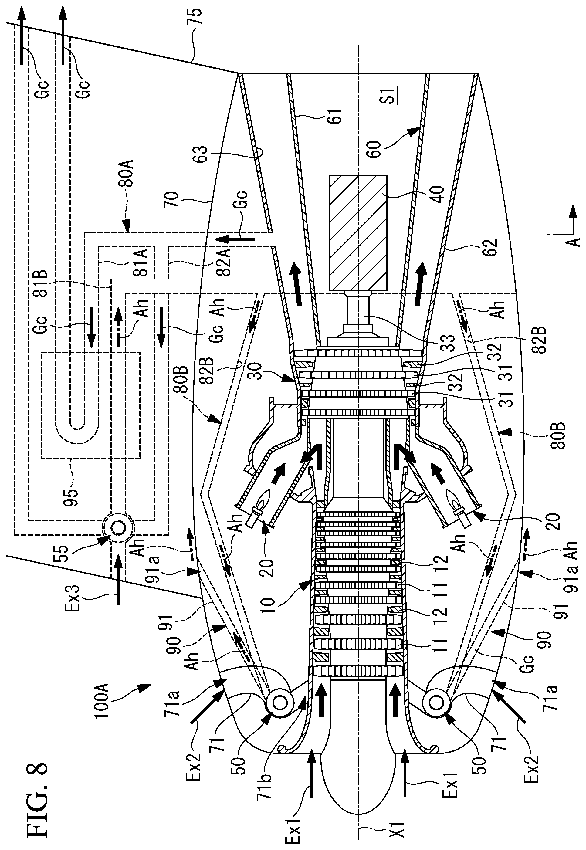 Patent US11815015 Figure 8 – Gas turbine system and moving body including the same