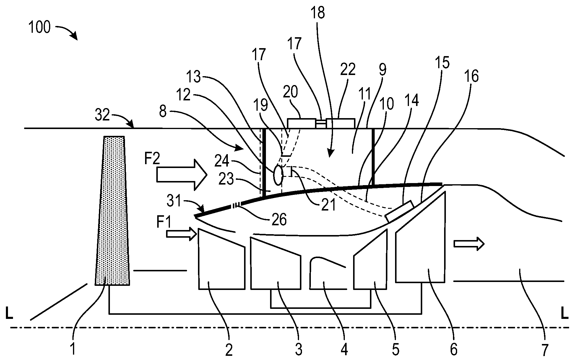 Patent US11815028 Figure 1 – Turbine engine for an aircraft