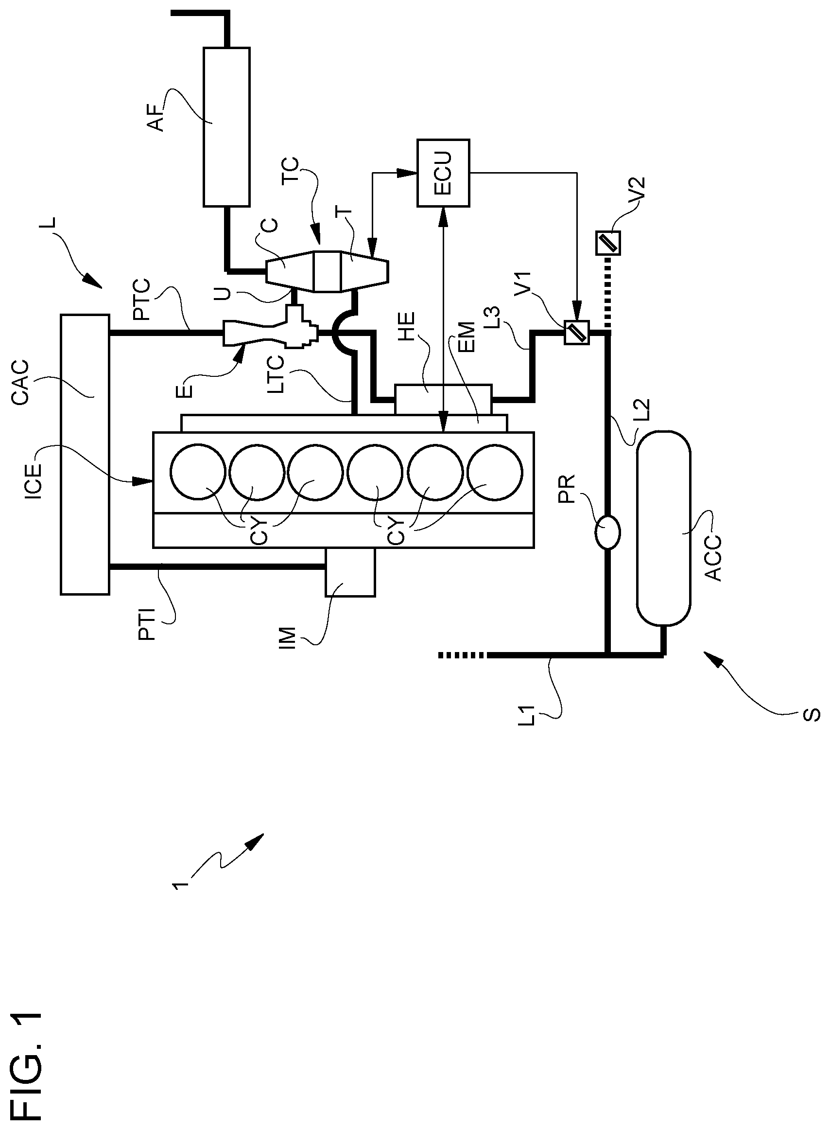 Patent US11815040 Figure 1 – Vehicle engine system provided with a turbocharger, and control method for controlling such engine system