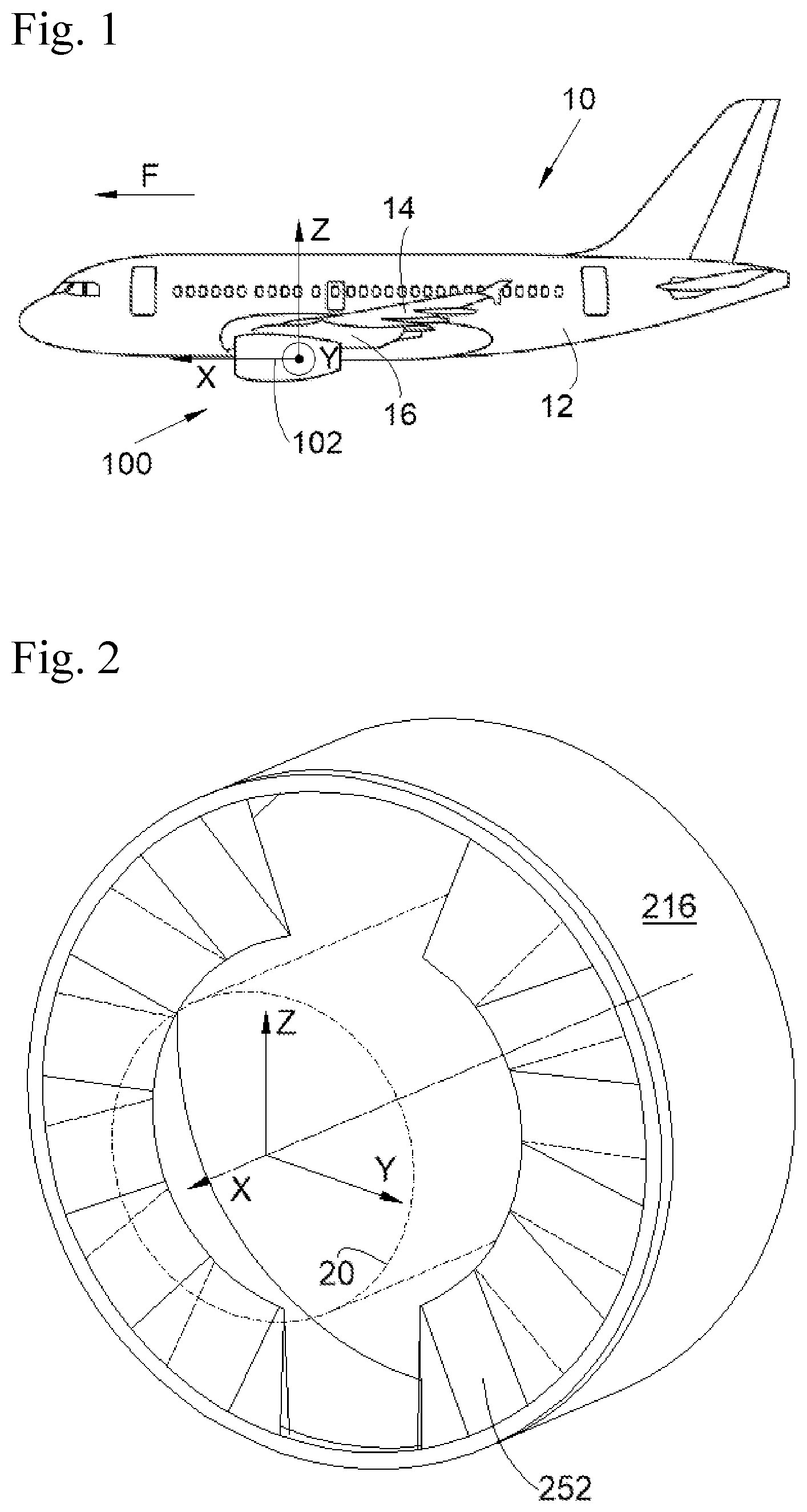 Patent US11815046 Figure 1 – Turbofan engine comprising a system for blocking the flow path of the bypass stream comprising veils
