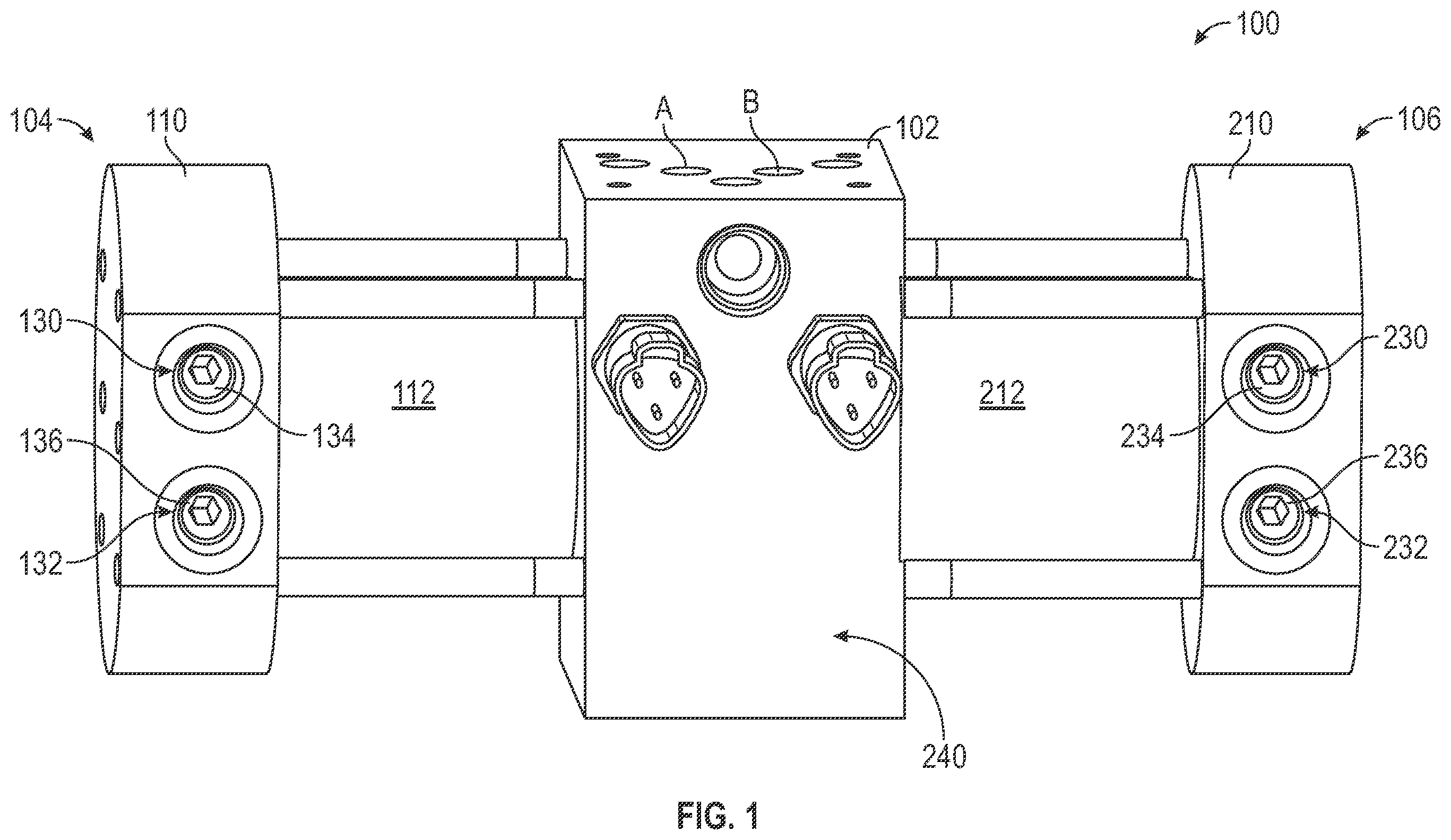 Patent US11815078 — Reciprocating piston pump comprising a housing defining a first chamber and a second chamber cooperating with a first piston and a second piston to define a third chamber and a fourth chamber — Figure 1