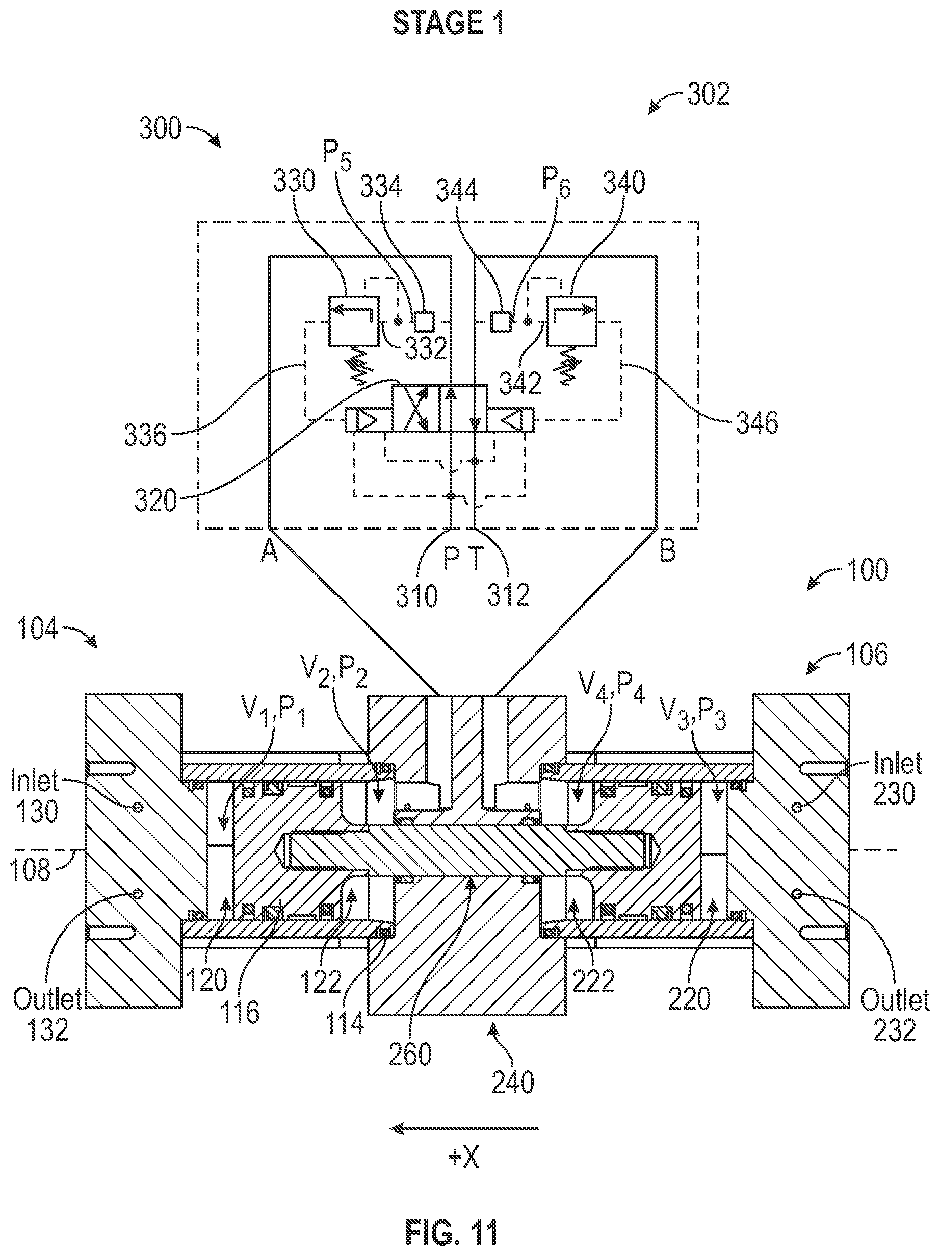 Patent US11815078 Figure 7 – Reciprocating piston pump comprising a housing defining a first chamber and a second chamber cooperating with a first piston and a second piston to define a third chamber and a fourth chamber